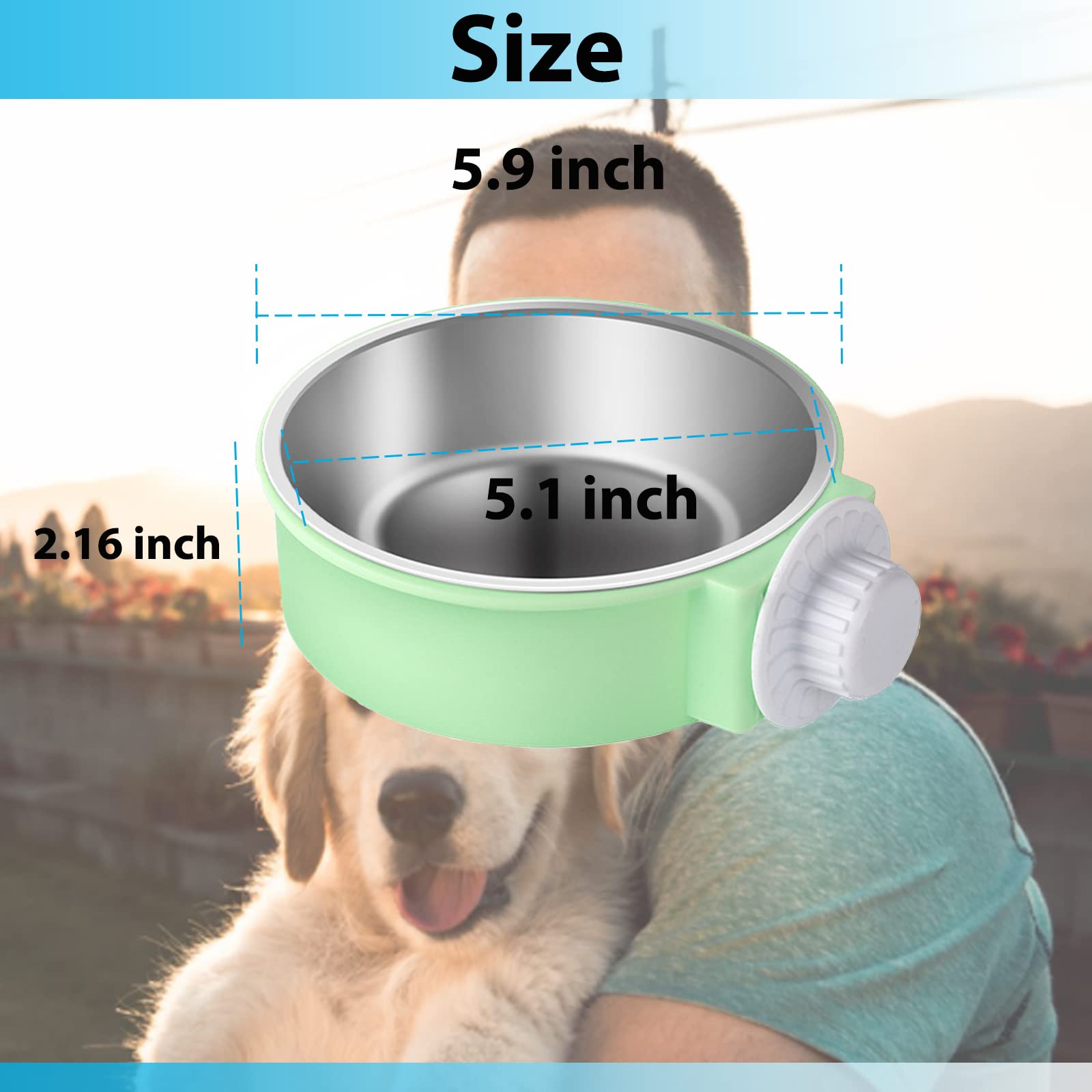 Mechpia 2 Pieces Crate Dog Bowl, Removable Stainless Steel Pet Kennel Hanging Food Water Feeder Bowl Cage Coop Cup for Puppy Med