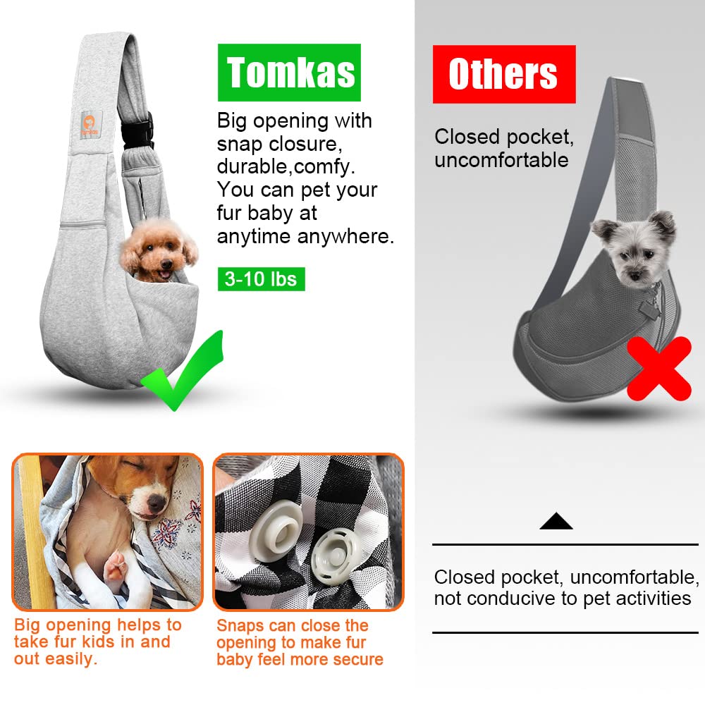 Tomkas Small Dog Sling Carrier - Zipper Pocket & Adjustable Strap & Zip Pocket - For 3-10 Lbs Pets(Grey) Puppy