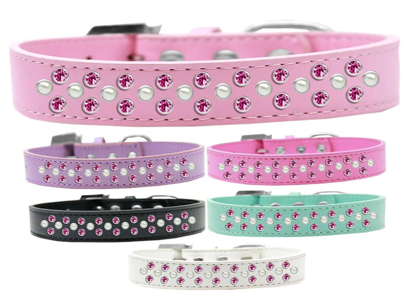Dog, Puppy & Pet Fashion Collar, Pearl and Bright Pink Crystal Rimsets Sprinkles Light Pink 12