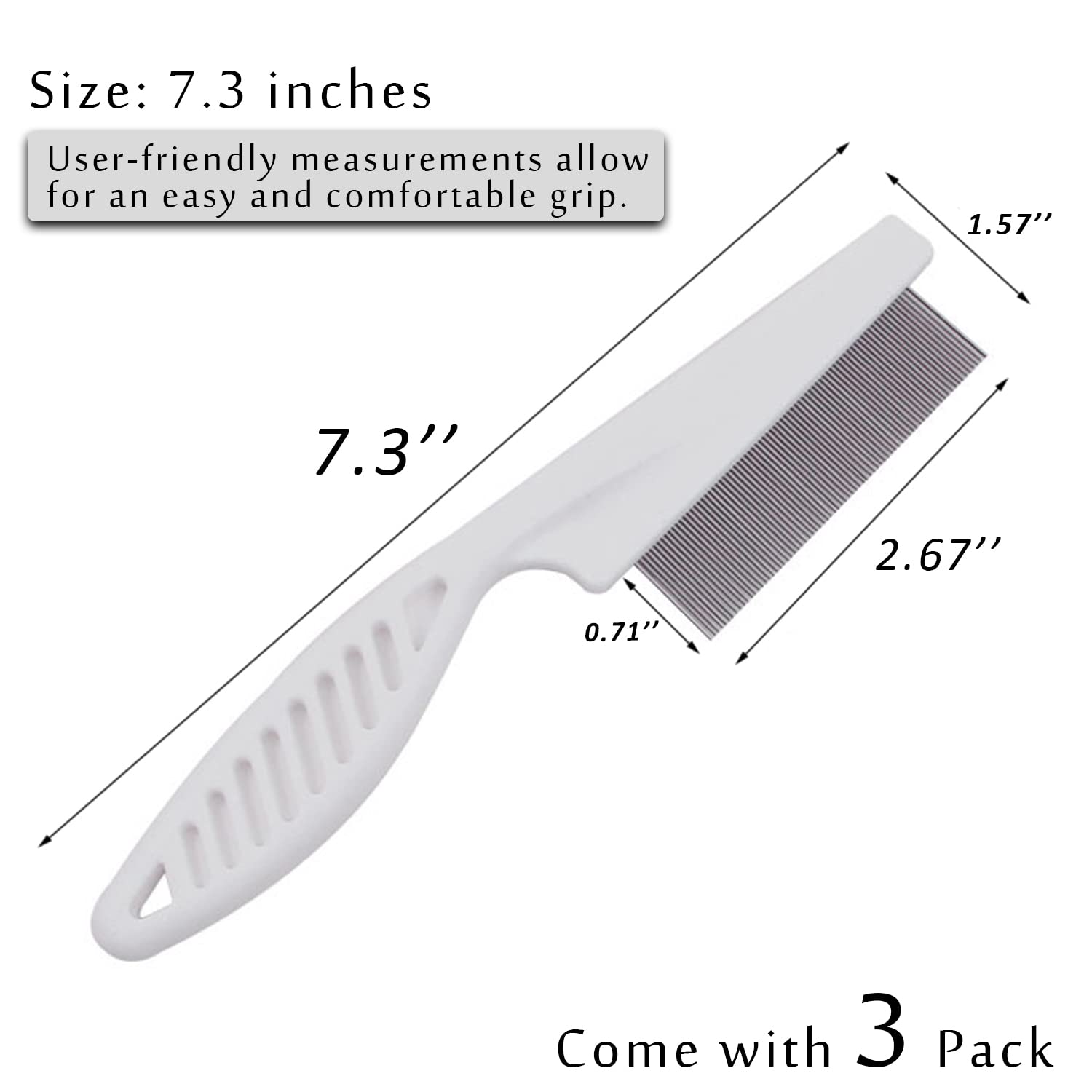 Kopal Flea Combs & Lice Combs For Dogs And Cats, Fine Tooth Combs 3-Pc, White
