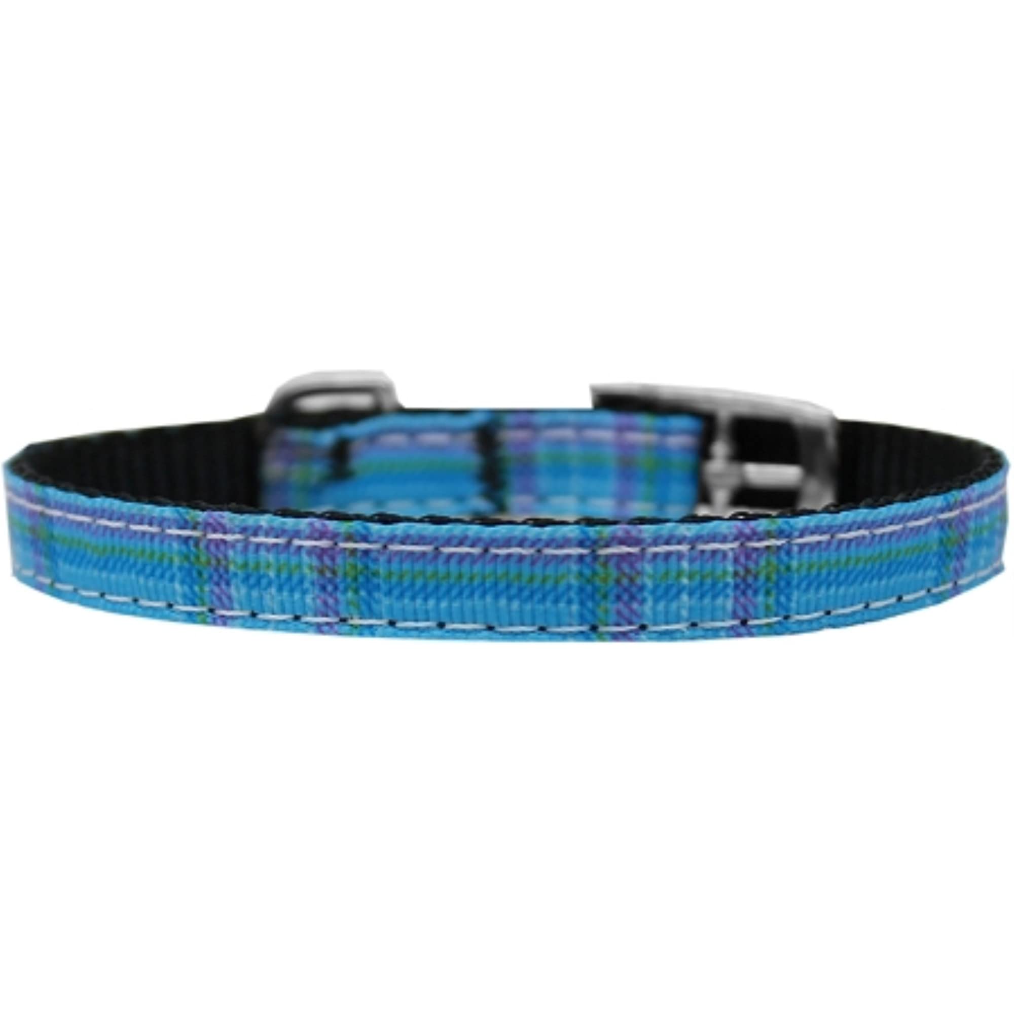 Mirage Pet Products 3/8&quot; Plaid Nylon Dog Collar with Classic Buckle, Size 8, Blue