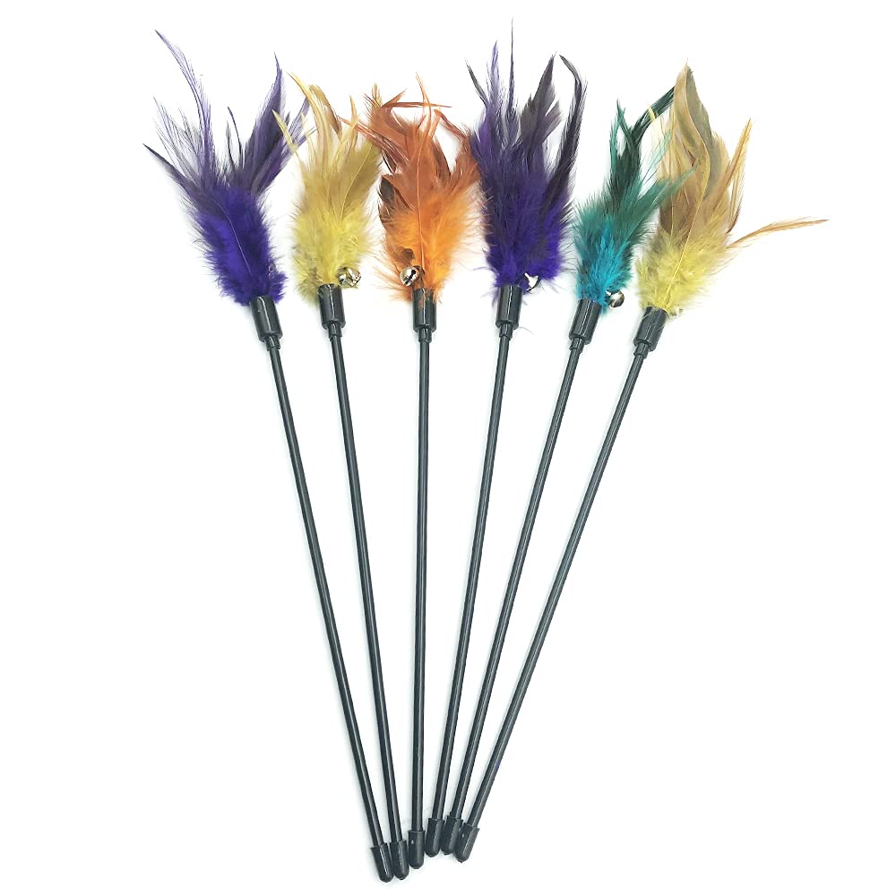 Iuhkbh Cat Wand Toys, 6 Pcs Interactive Cat Teaser Wand Cat Feather Toys With Bell For Indoor Cats, Kitties