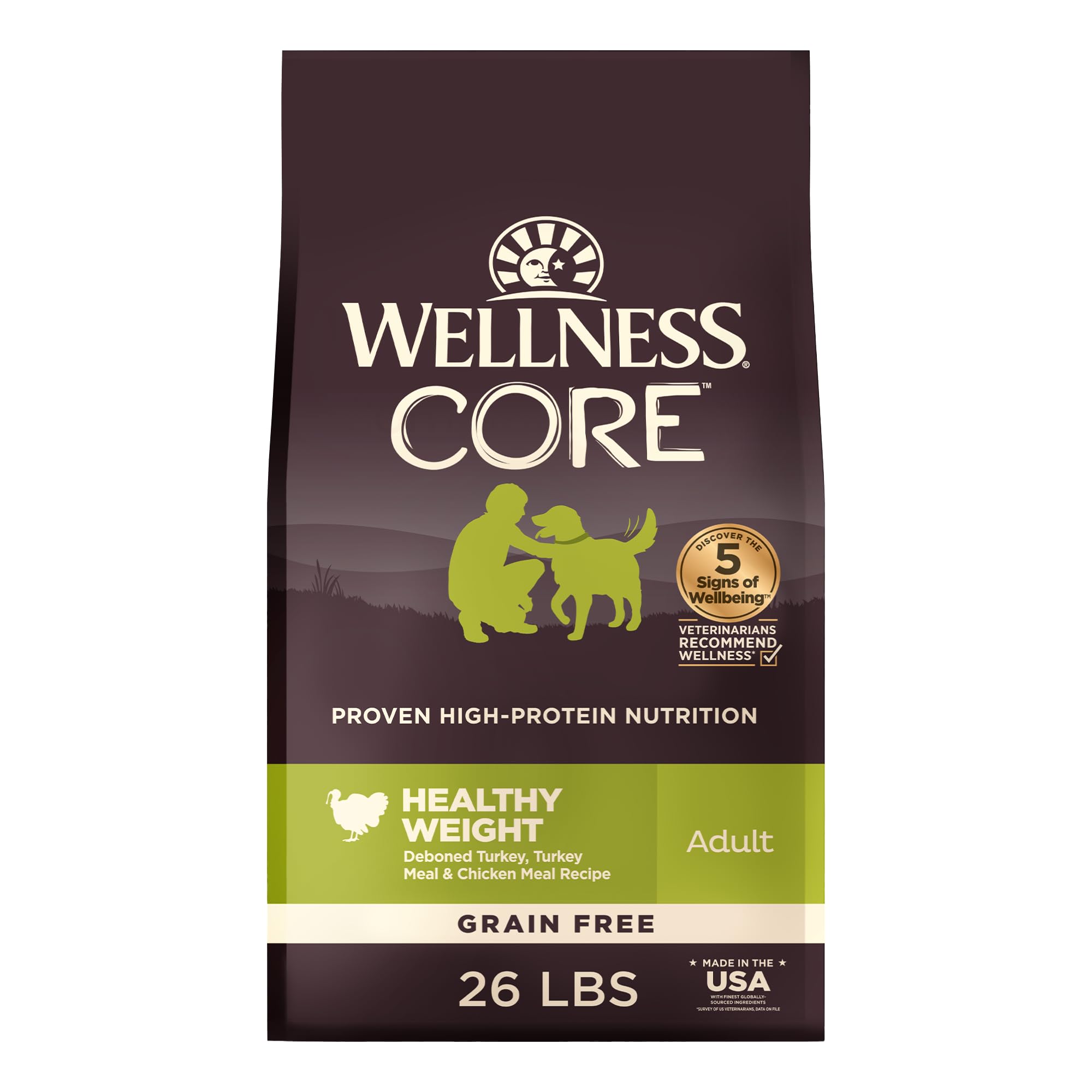 Wellness CORE Grain-Free High-Protein Dry Dog Food, Natural Ingredients, Made in USA with Real Meat, All Breeds, For Adult Dogs