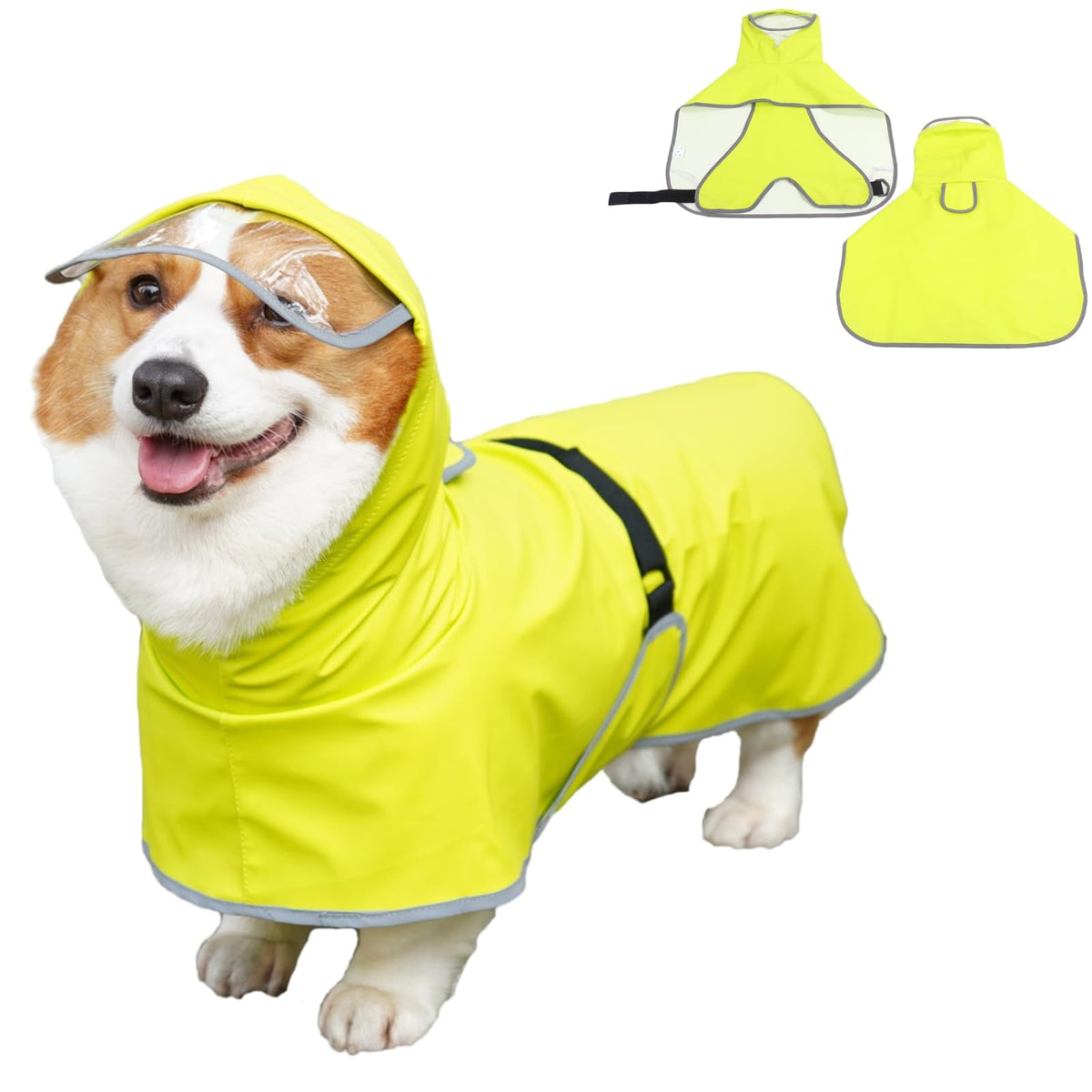 Luccalily Dog Rain Jacket With Hood, Waterproof Dog Raincoat, Adjustable Belly Strap Protection, Lightweight Poncho (Small Plus,