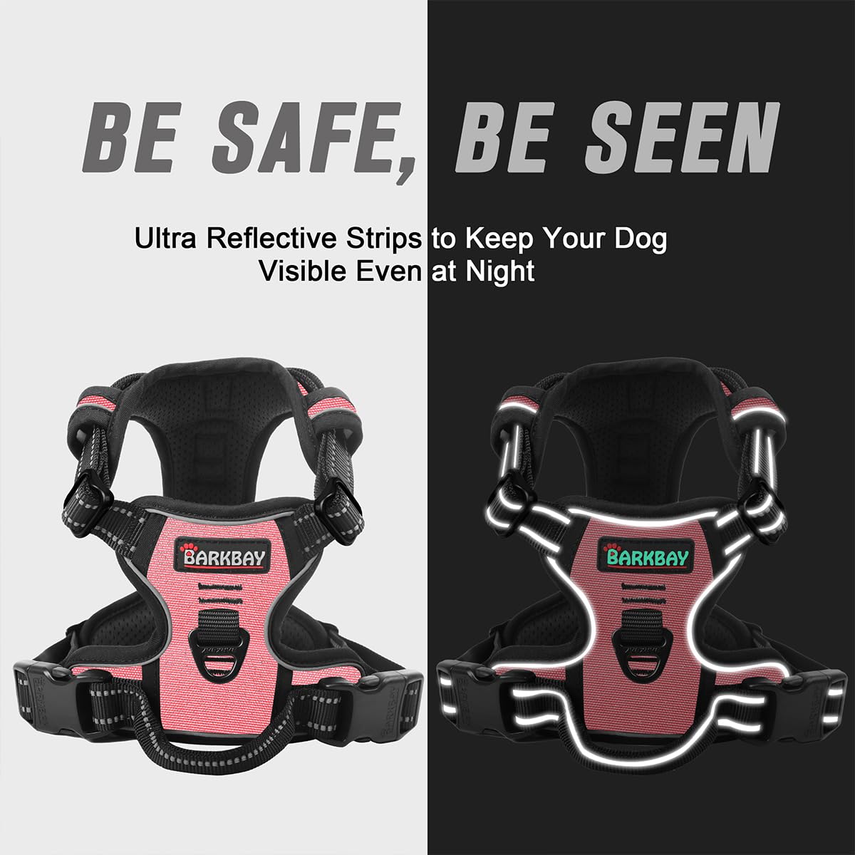 BARKBAY No Pull Dog Harness Front Clip Heavy Duty Reflective Easy Control Handle for Large Dog Walking(Light Pink,XS)