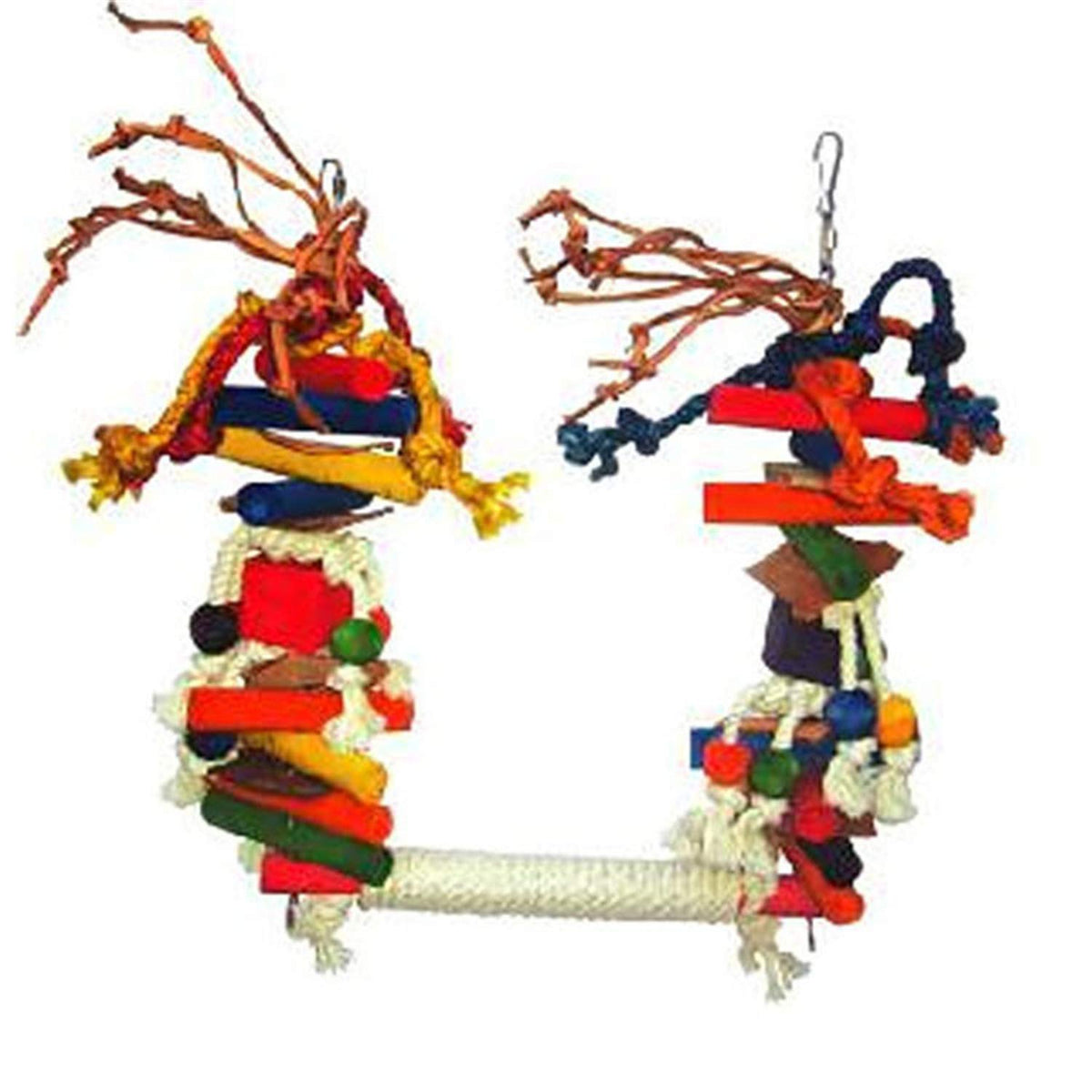 A&E Cage Co. Large Rope Swing with Wood Blocks and Leather Bird Toy