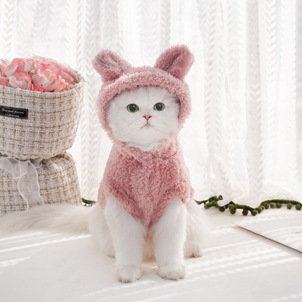 Cat Bunny Ears Costume Cute Dog Kitten Hoodies Sweater Rabbit Ears Puppy Pet Apparel (Xx-Large,Pink)