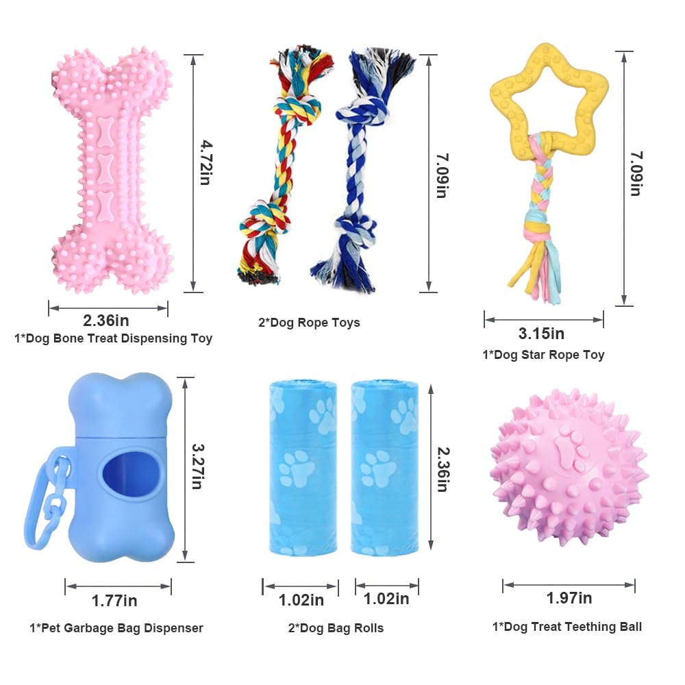 BSISUERM 12 Pack Puppy Toys for Boredom, Squeaky Dog Chew Toys Set with Ropes, Bone Toy and Treat Ball for Small Dogs Teething,