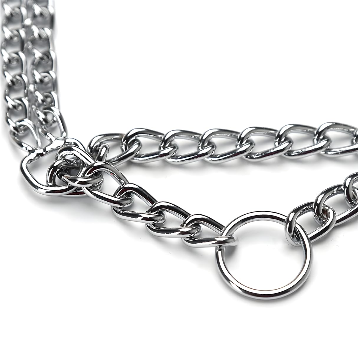 Heavy Duty Dog Choker Chain Collar, Silver Double Row Martingale Chain Dog Collars, Chew Proof Metal Cuban Link Dog Collars Adju