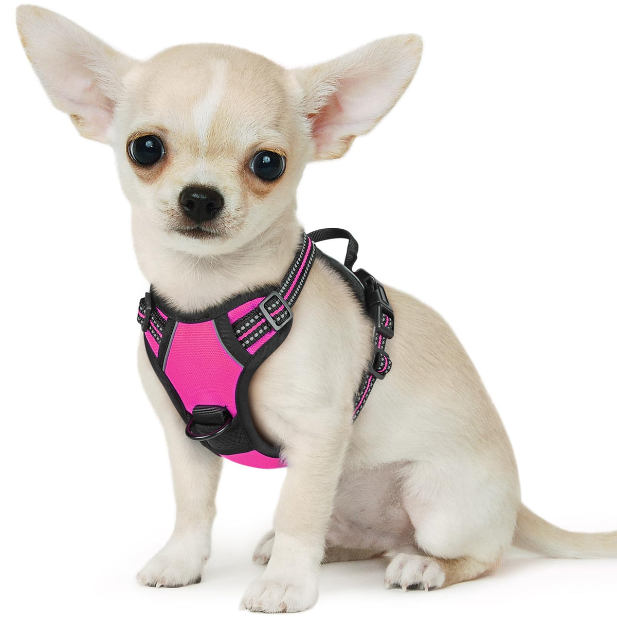 Eagloo Small Dog Harness No Pull, Service Vest With Reflective Strips And Control Handle, Adjustable And Comfortable For Easy Walking, No Choke Pet Harness With 2 Metal Rings, Rose Red, Xs