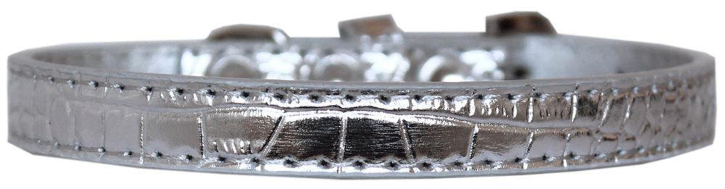 Dog, Puppy & Pet Designer Croc Collar, &quot;Wichita Plain 1/2&quot; Wide&quot; Silver 12