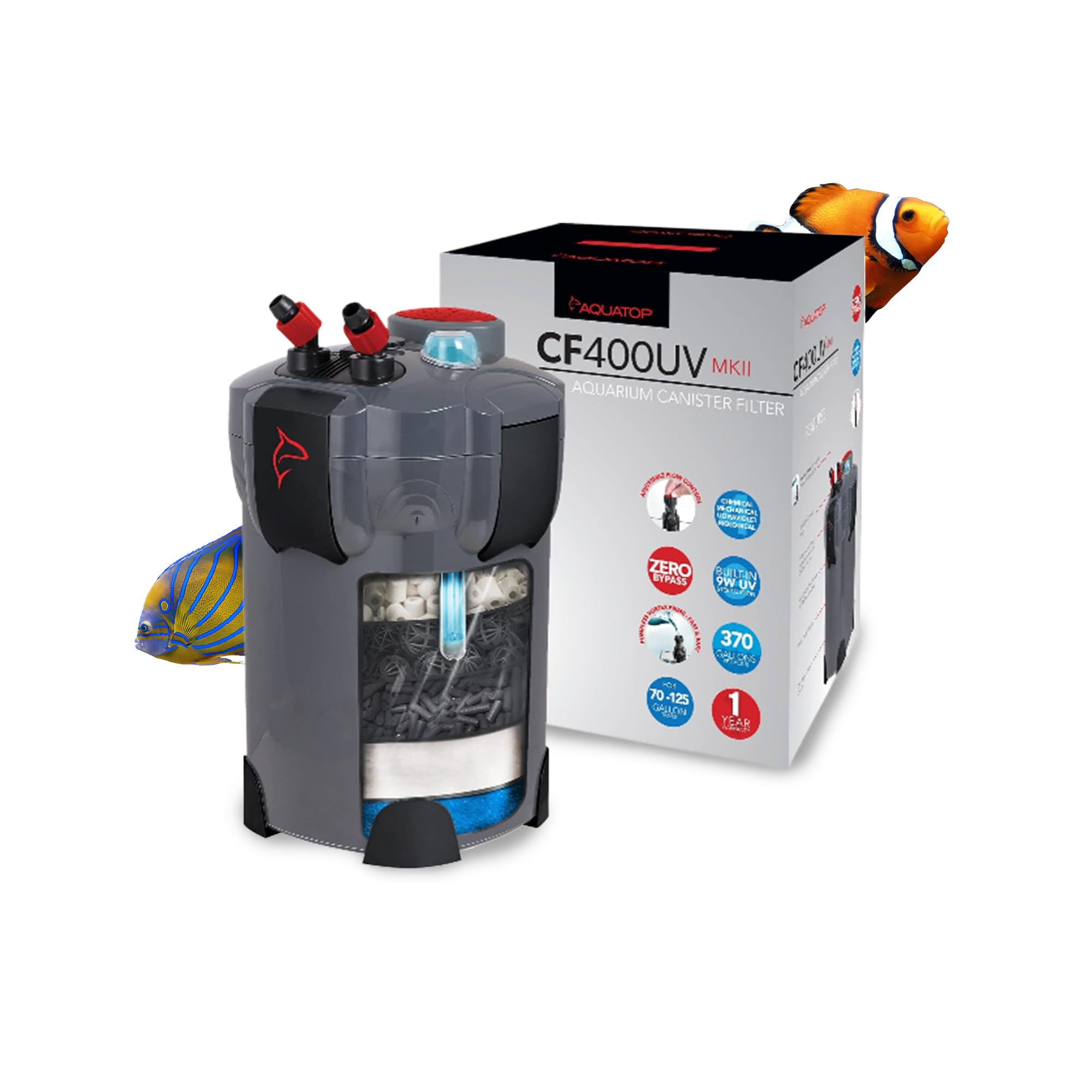 Aquatop Cf400Uv 4-Stage Canister Filter With Uv 9W, 370 Gph