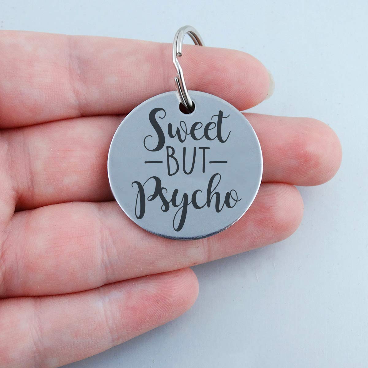 Sweet But Psycho Personalized Pet Id Tag - 30Mm Double Sided Laser Engraved For Dog Or Cat