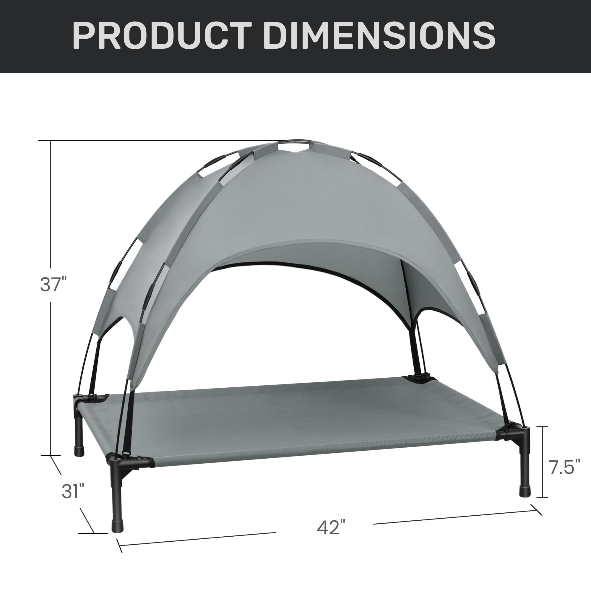 Heeyoo Elevated Dog Bed With Canopy, Portable Dog Cot With Removable Shade Tent, Outdoor Raised Pet Cot Cooling Bed For Dogs