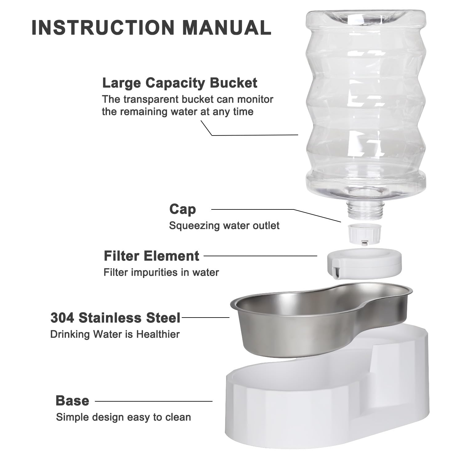 Sfozstra 6L Automatic Pet Waterer, 100% BPA Free, Stainless Steel Gravity Feeder, Convenient Drinking Water Dispenser Designed f