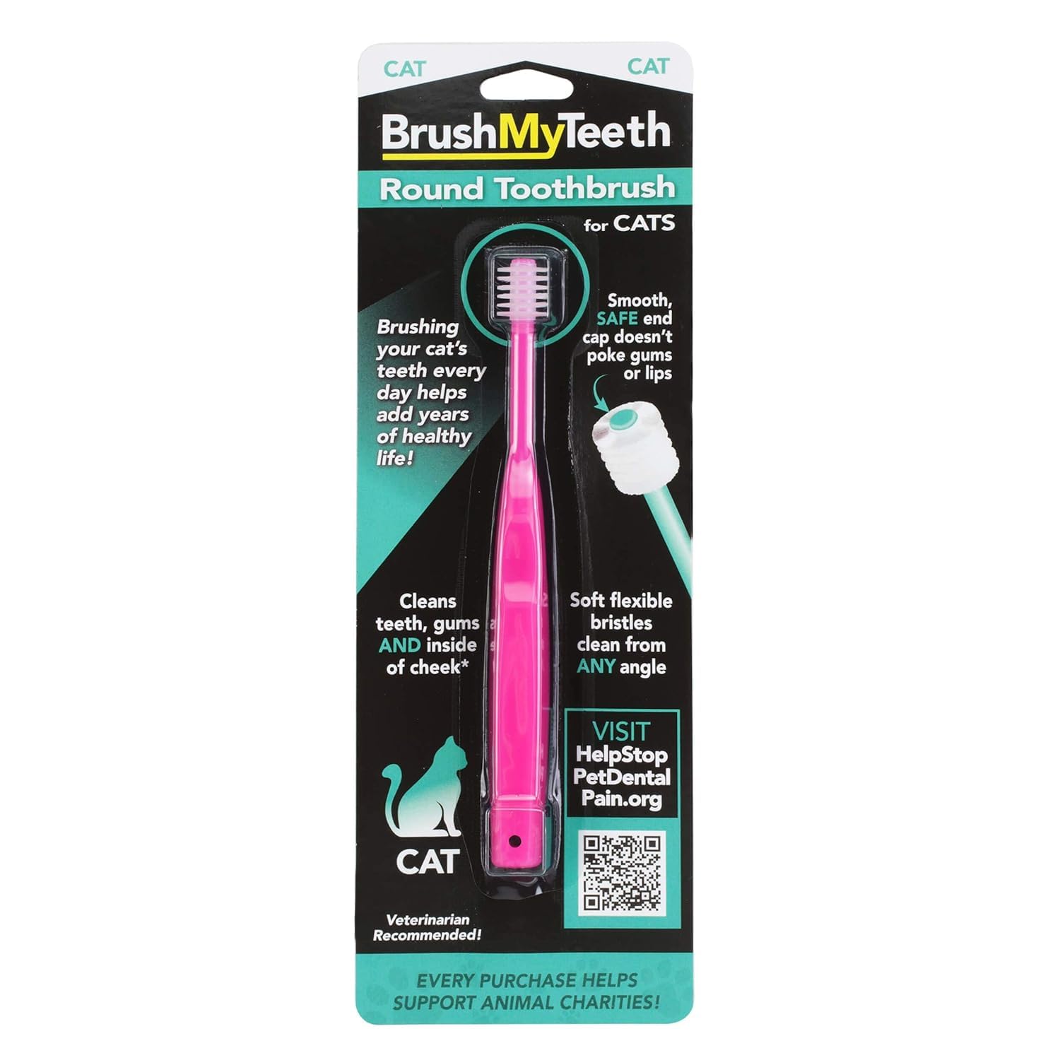 Brush My Teeth Cat Toothbrush - Round Soft Pet Tooth Brush - Soft Flexible Bristles For Safe And Gentle Brushing, Cat & Kitten Dental Care, Any Breed Cat