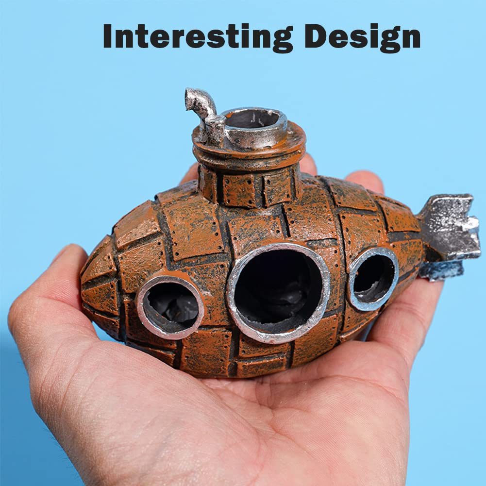 Kakalote Fish Tank Decorations, Resin Hollow Submarine Fish Tank Decorations, Fish Broken Barrel Decor Aquarium Shrimp Hideout A