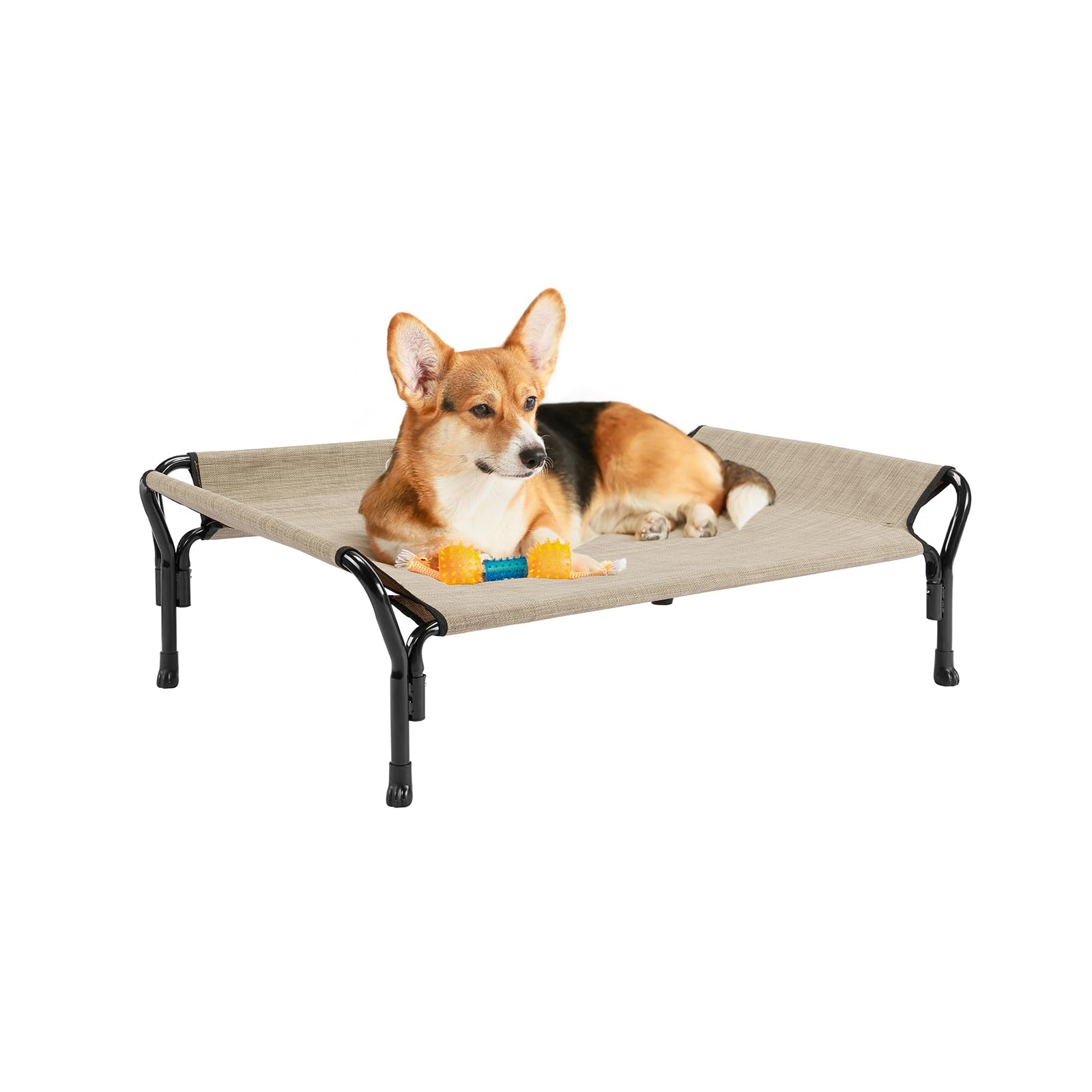 Veehoo Medium Elevated Dog Bed, Guardrail, Non-Slip, Teslin Mesh, 35''L X 26''W X 11''H, Beige Coffee