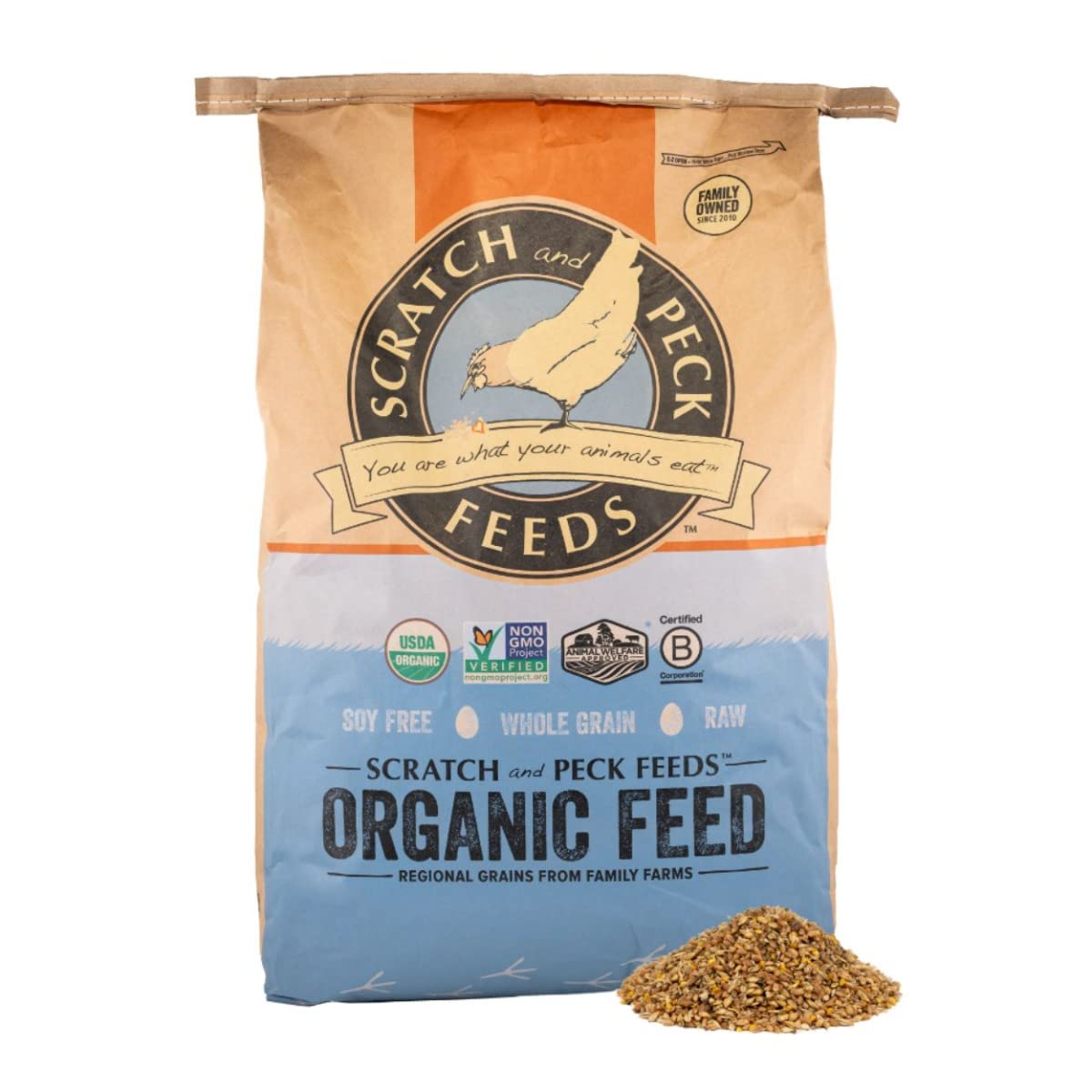 Scratch and Peck Feeds Whole Grain Layer Mash Chicken and Duck Feed - 40 lbs Bag - Corn-Free and Soy-Free - 16% Protein, Certifi