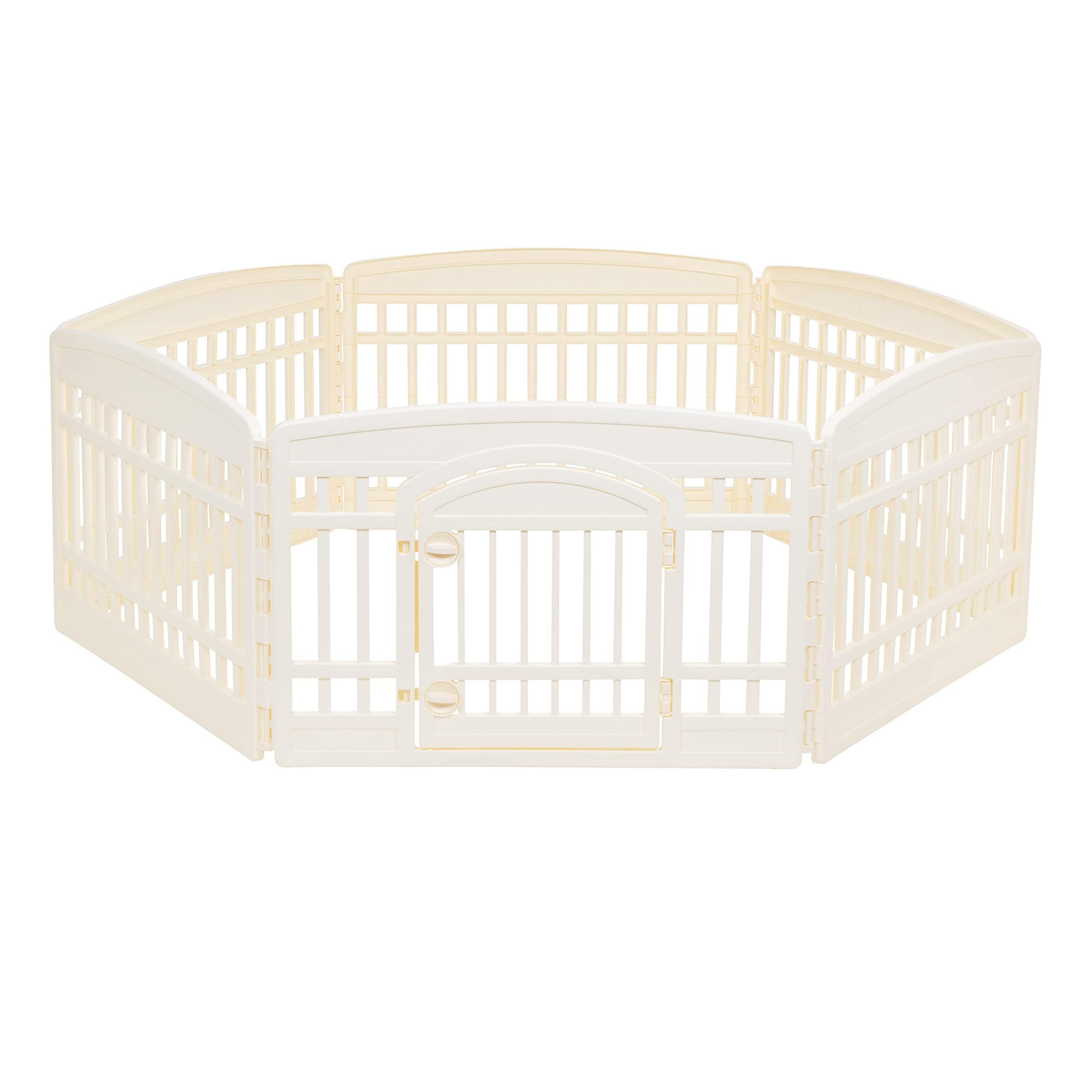 Amazon Basics 6-Panel Indoor Pet Dog Hexagonal Playpen, Puppy Playpen With Door, Easy Assemble Easy Storing, 24 In, Beige