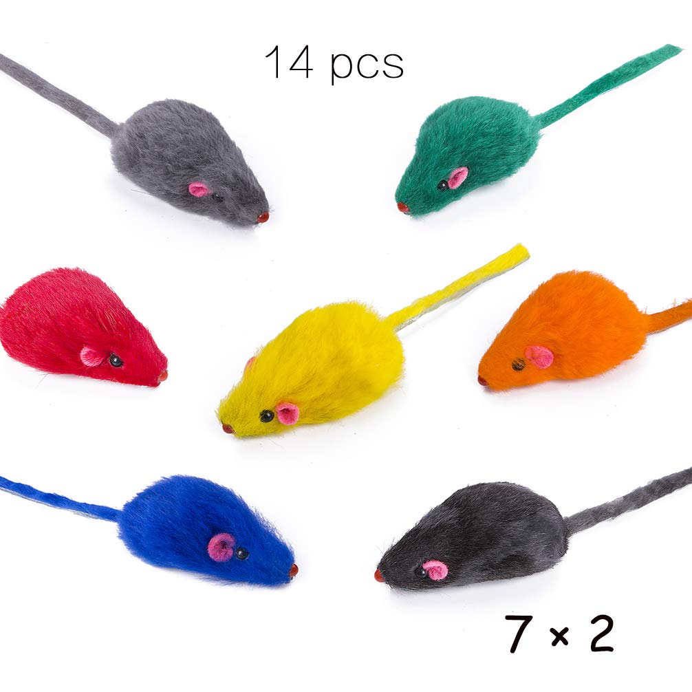 Yangbaga 14 Pack Rainbow Mice Rattle Cat Toys for Cats & Kittens - Colorful, Engaging, Interactive Fun