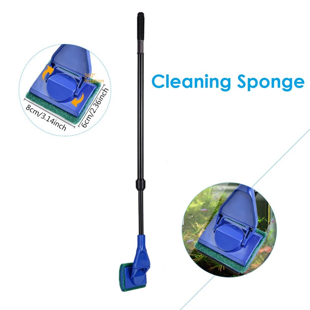 Aquatichi 5 In 1 Aquarium/Fish Tank Cleaning Kit/Tool, Algae Scraper, Fish Net, Sponge, Plant Fork, Gravel Rake, Length 19 Inches (Non-Extendable)