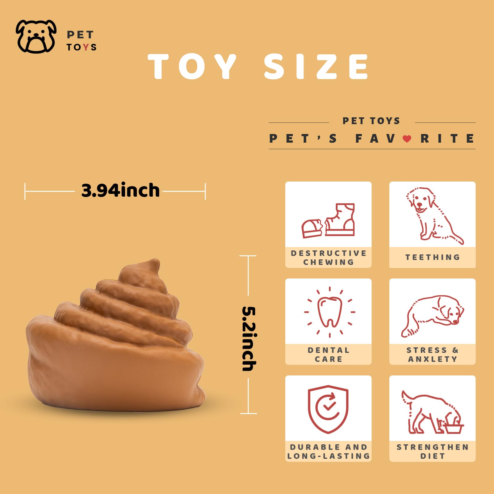 2-Pack Poop-Shaped Durable Dog Chew Toys For Small Medium Large Dogs, Funny Interactive Rubber Dog Toys For Aggressive Chewers T