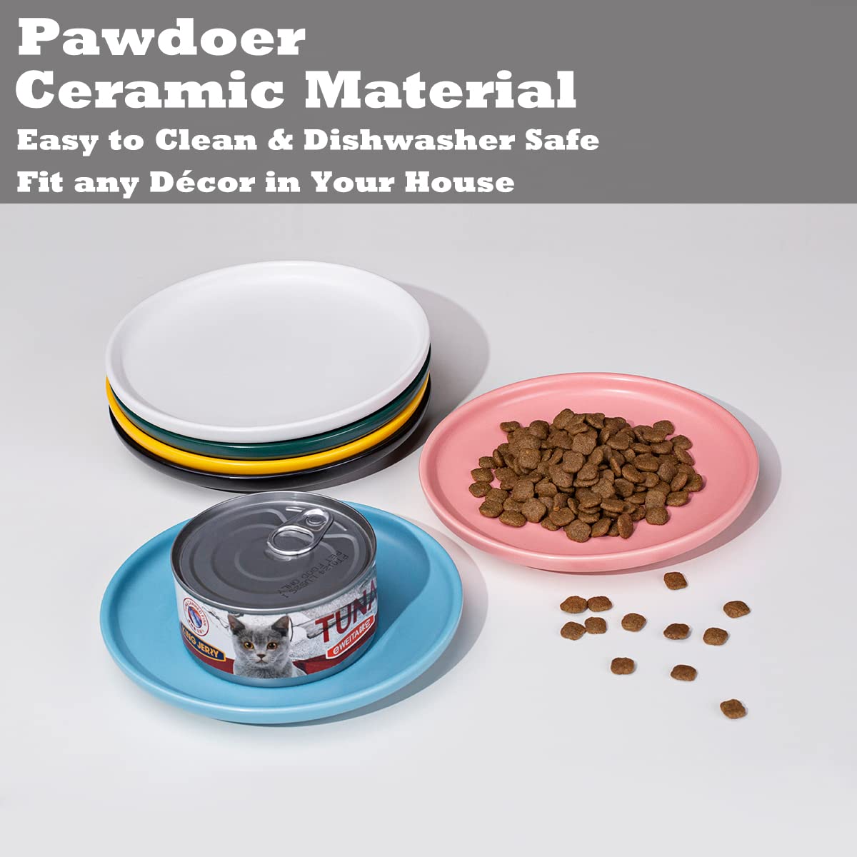 Pawdoer Ceramic Shallow Cat Dish 6 inch, Whisker Fatigue Free Cat Food Bowls, Wide and Small Pet Plate for Kitten and Kitty, Sho