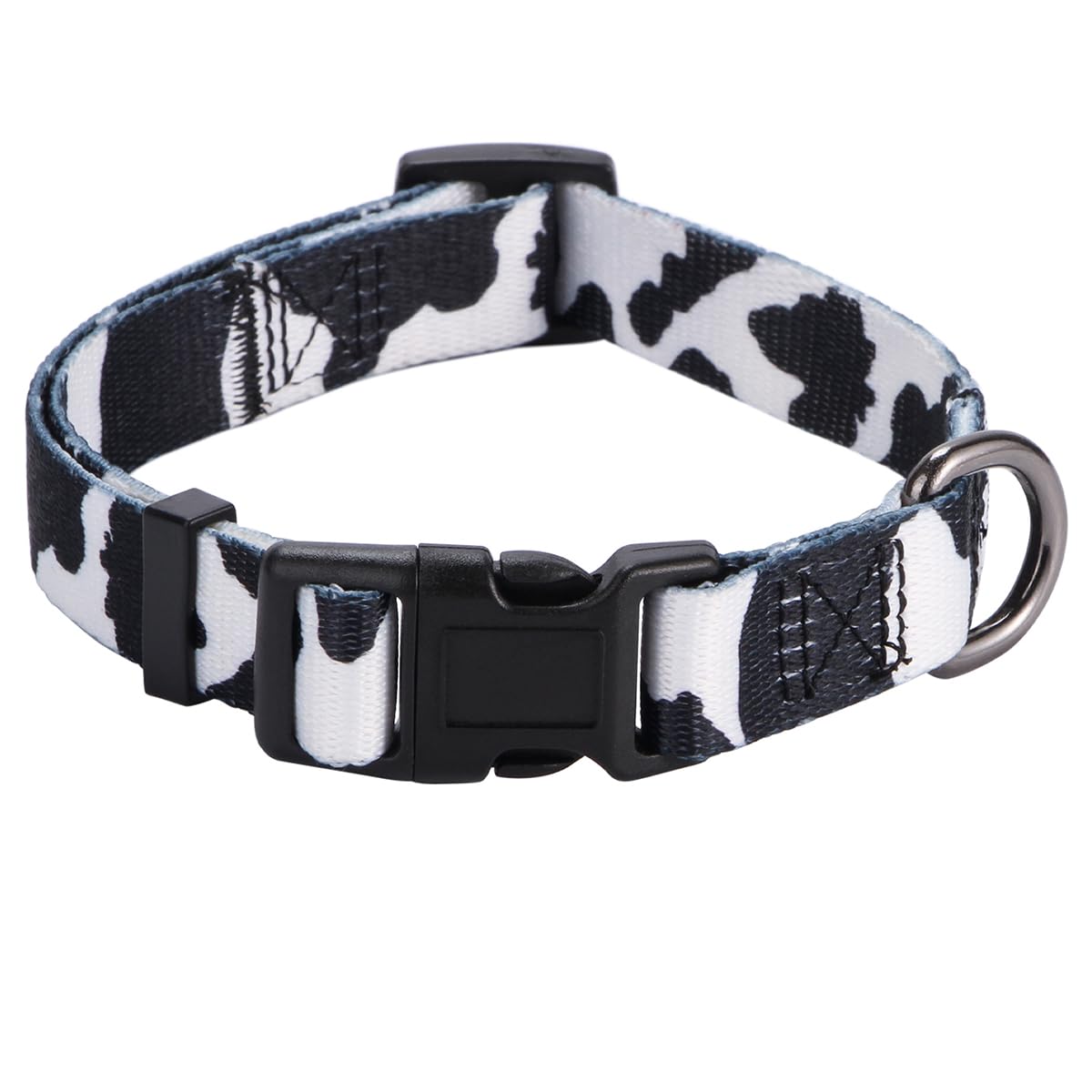 Rhea Rose Cow Print Dog Collar Animal Pattern For Dogs White Black, Medium