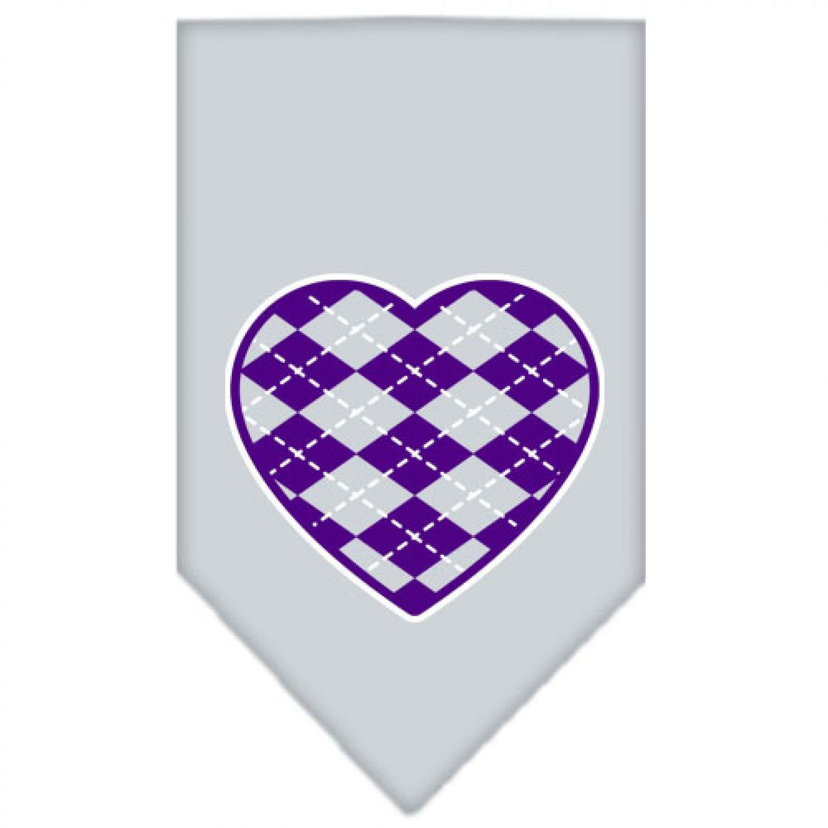 Pet and Dog Bandana Screen Printed, &quot;Argyle Heart Purple&quot; Gray Small