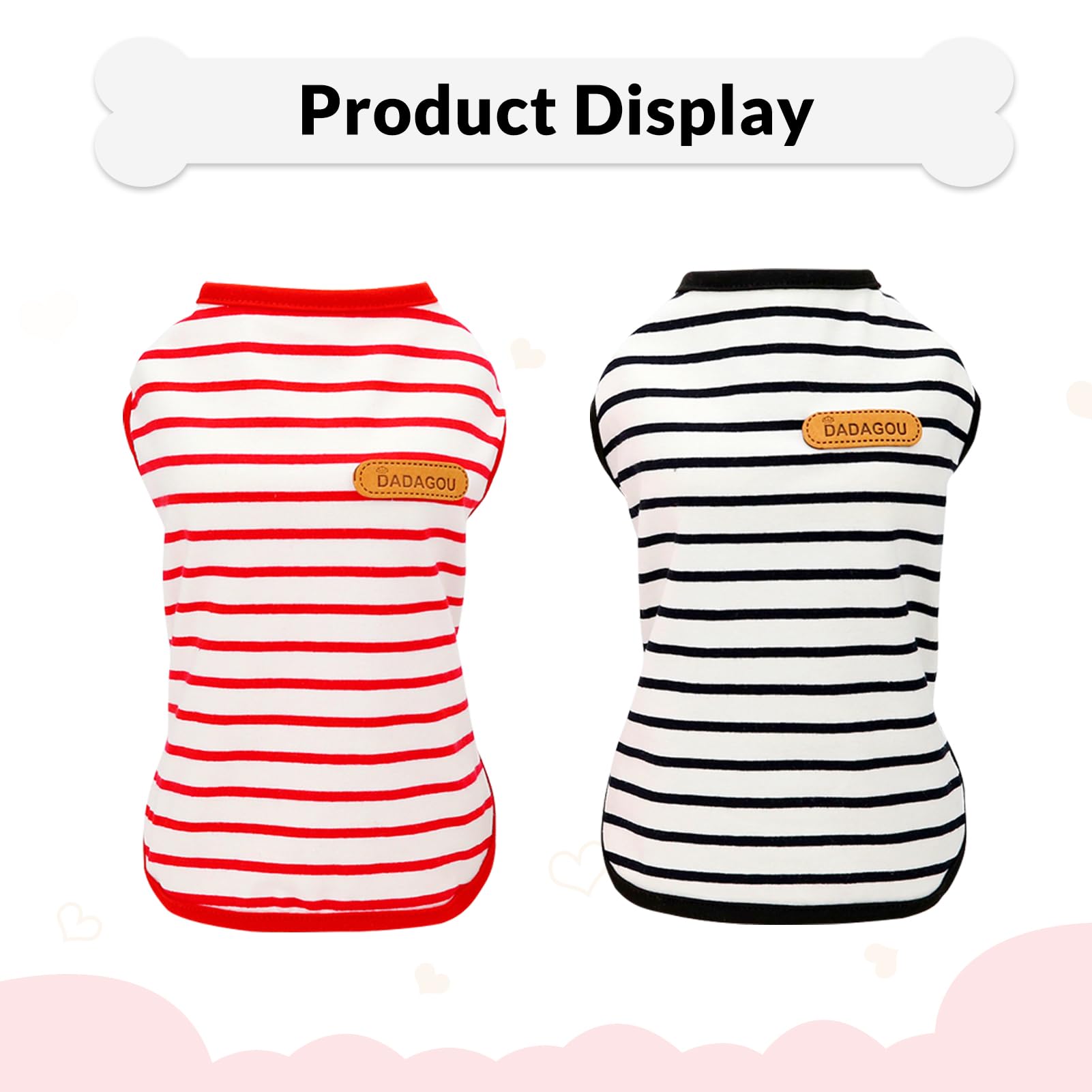 Preferhouse Redblack-L Dog T-Shirt, Large, Striped, Polyester, 2 Pack