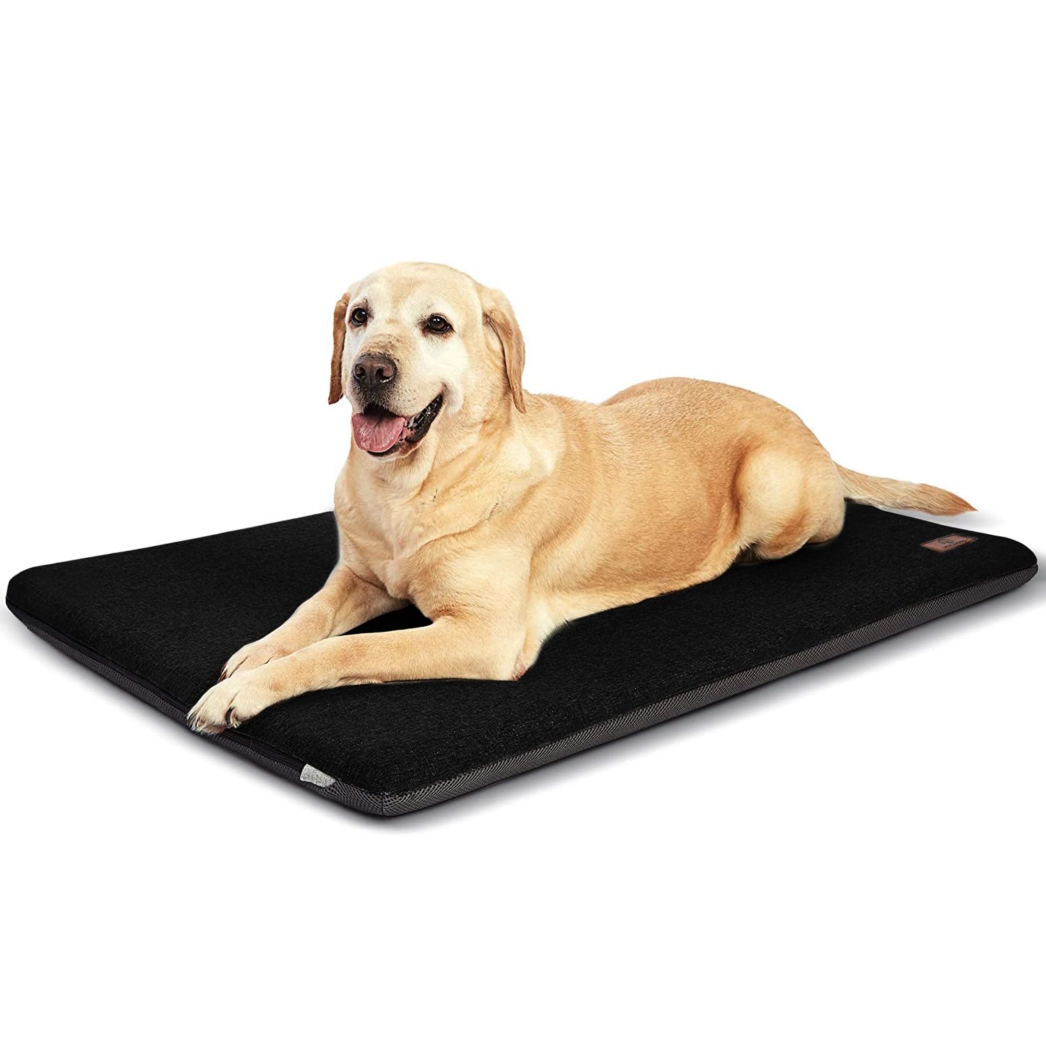 Panku Orthopedic Dog Beds For Large Dogs, Dog Pad For Crate With Durable Washable Waterproof Linen Removable Cover, Black