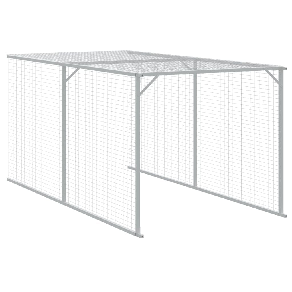 vidaXL Chicken Cage, Chicken Coop with Run, Chicken Shed with Lockable Door and Latch, Hen House for Yard, Light Grey Galvanised Steel