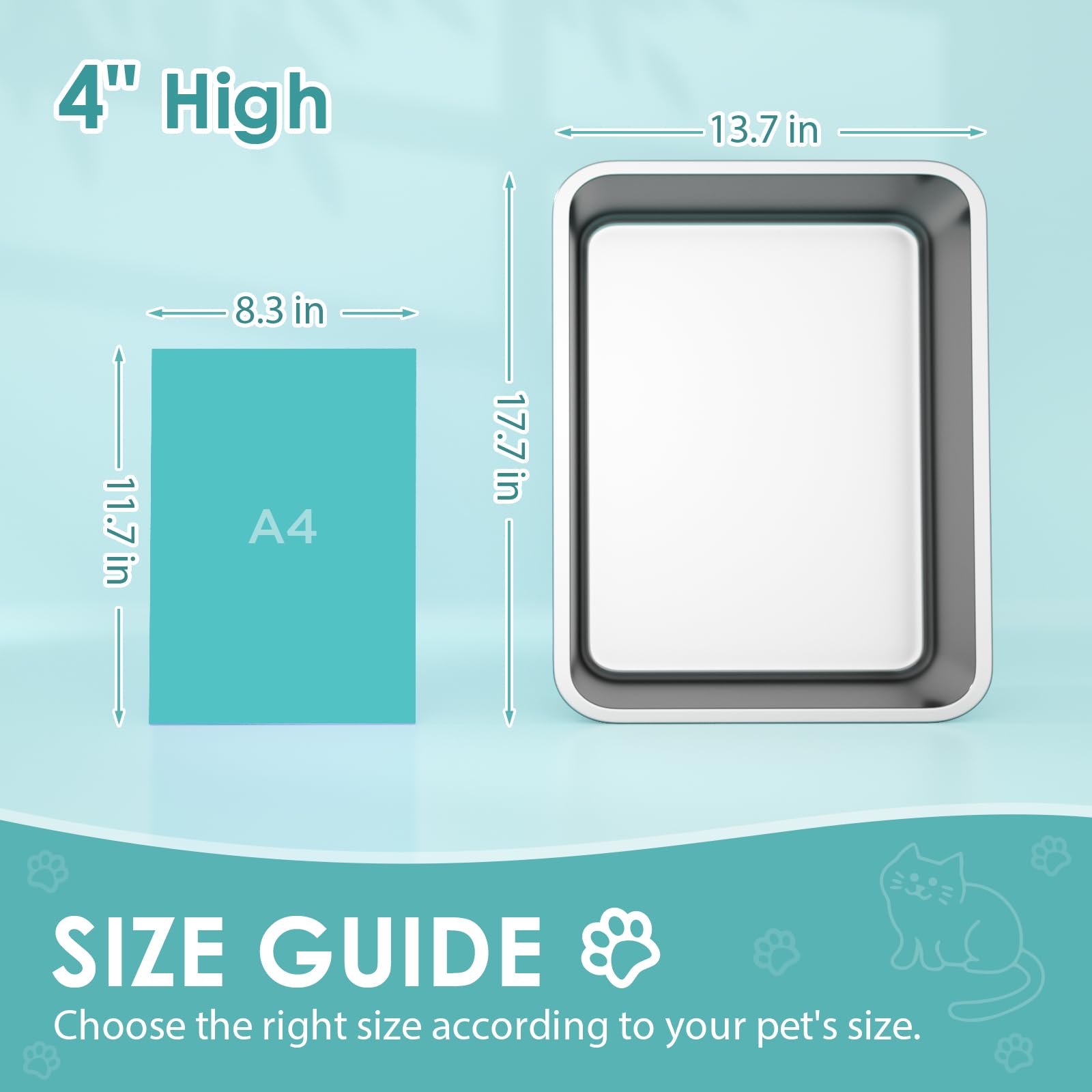 Ikitchen Stainless Steel Cat Litter Box, Large Metal Litter Pan For Cats Rabbits, Kitty Litter Box Never Absorbs Odors, Low Side