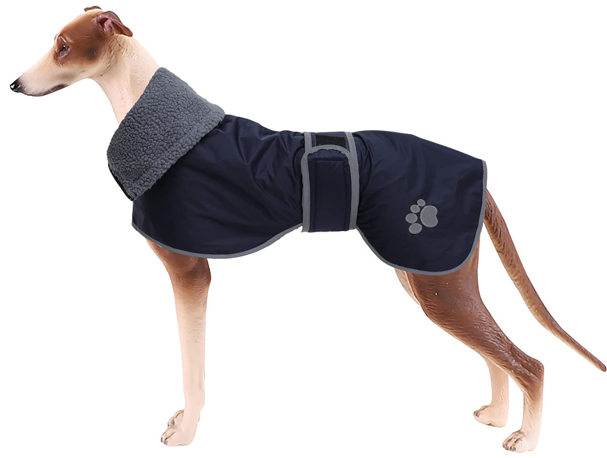 Dog Winter Coat Geyecete Greyhound Raincoat Fabric With Lamb Velvet Inside Outdoor Dog Apparel With Adjustable Bands For Medium, Large Dog-Navy-Xs