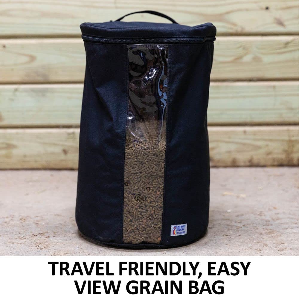 Dura-Tech E-Z View Grain Bag | Color Black | Horse Stable Essential | Travel-Friendly Grain Bag | E-Z View Front Panel | Holds W