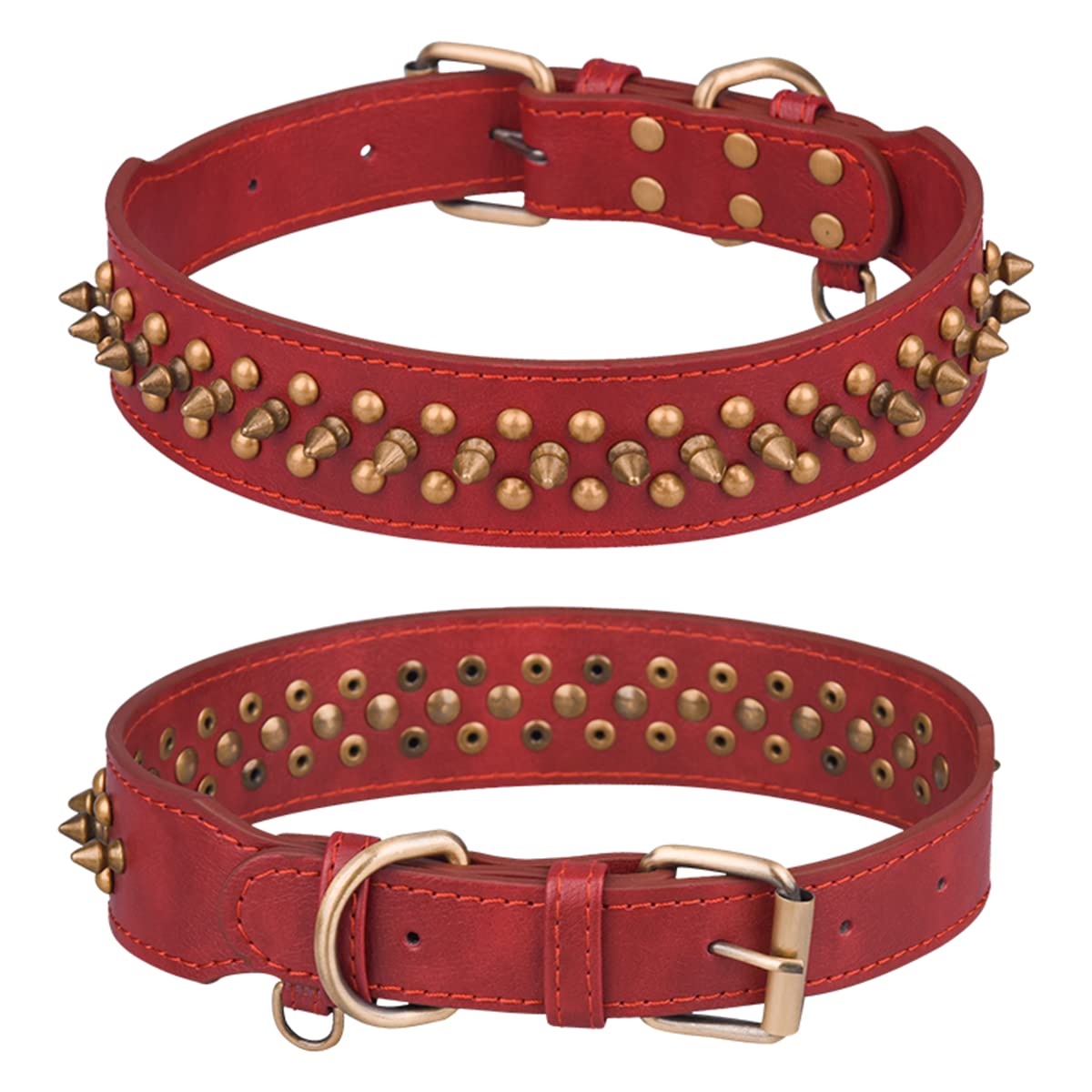 Serijoars Spiked Dog Collar Soft Pu Leather Mushrooms Rivet Spike Studded Dog Collar Adjustable Puppy Collars (L, Red1)