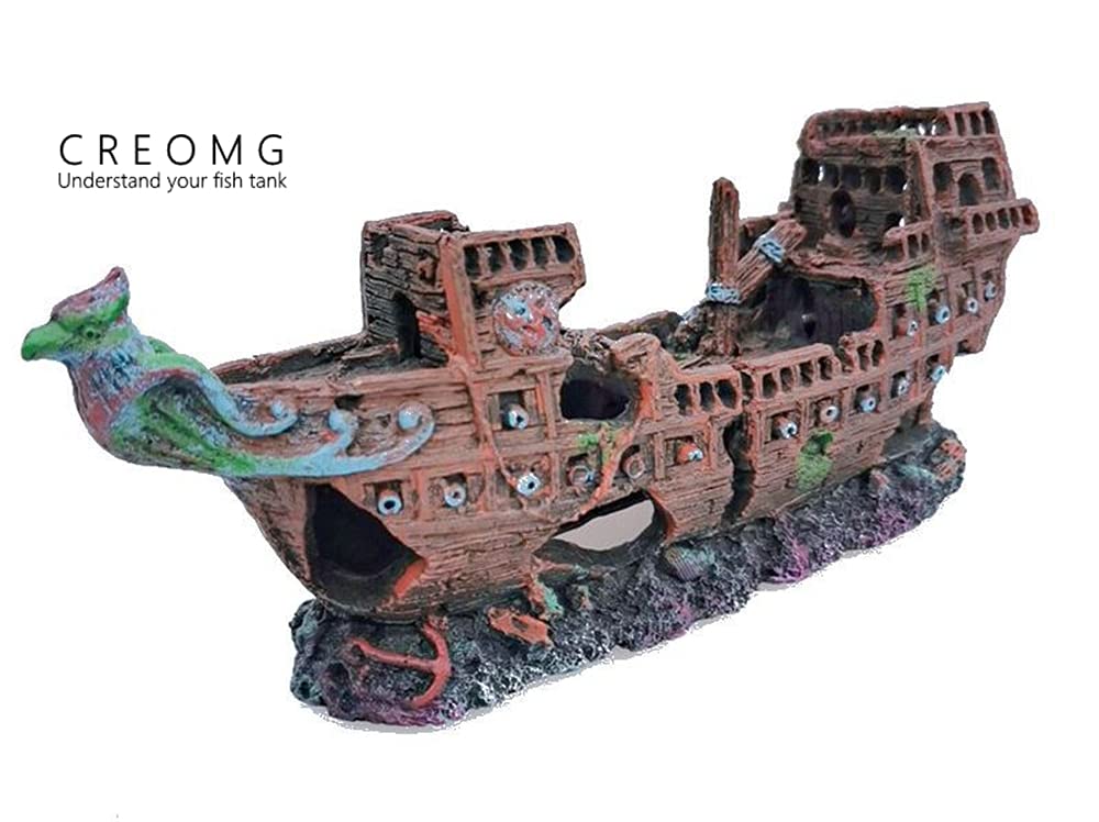 Creomg Aquarium Decorations, Aquarium Pirate Ship Decorations Fish Tank Ornaments Resin Material Shipwreck Decorations, Eco-Friendly For Freshwater Saltwater Aquarium Fish Tank Decor Sunken Ship
