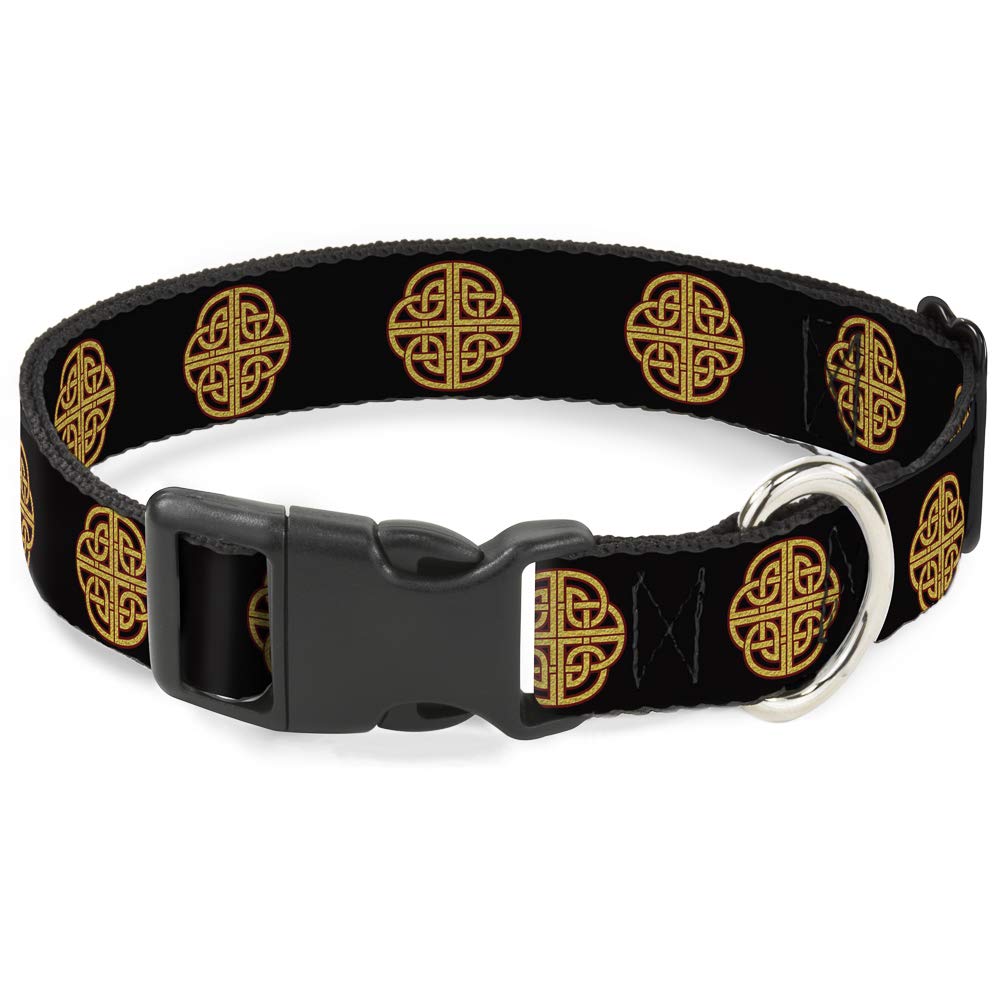 Buckle-Down 6-9'' Celtic Knot Black/Burgundy/Gold Plastic Clip Collar, Narrow Small