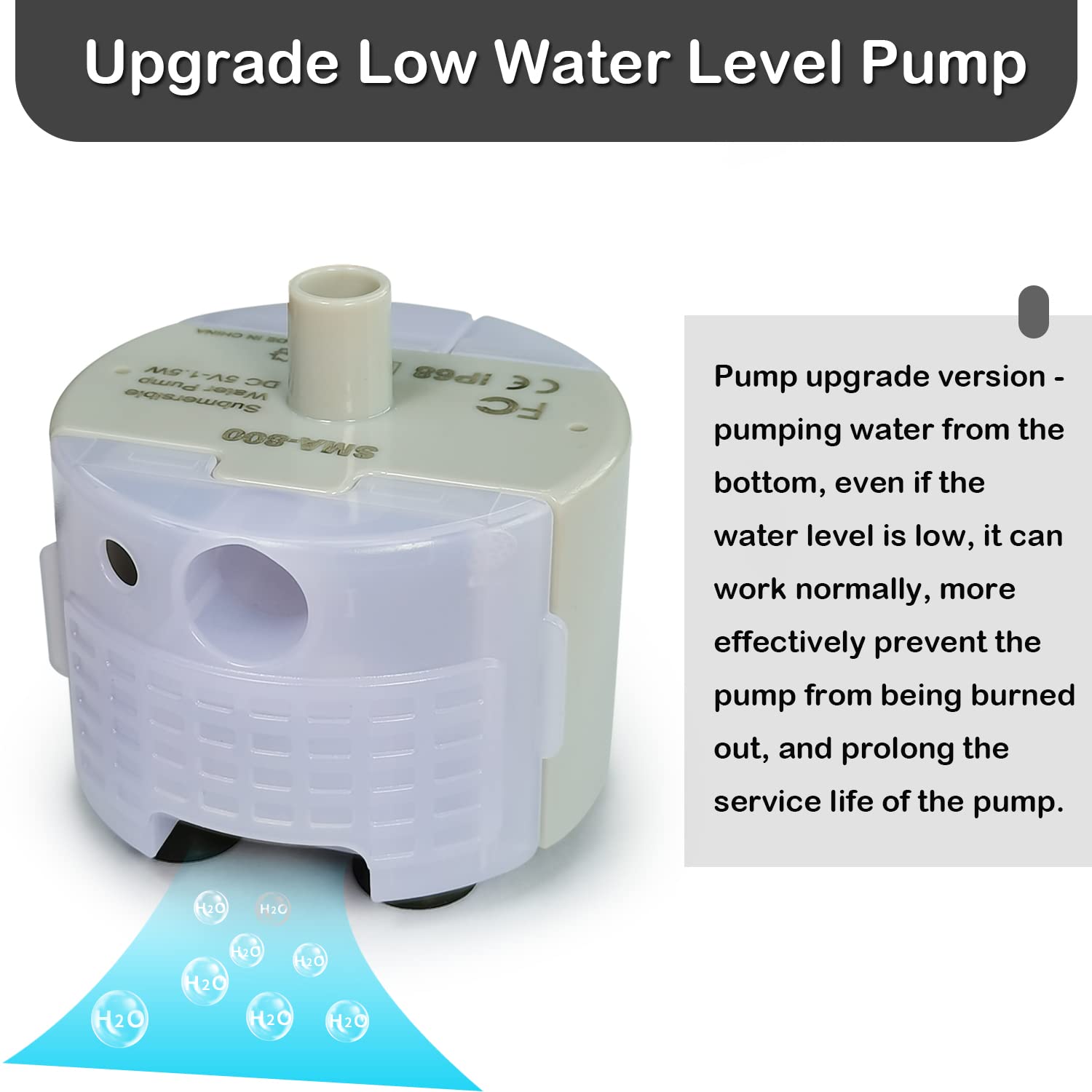 Cat Water Fountain Pump, Pet Water Fountain Pump Replacement Pump Sma-800 Motor,Pet Drinking Fountain And Cat Water Dispenser Replacement Pump (Grey)