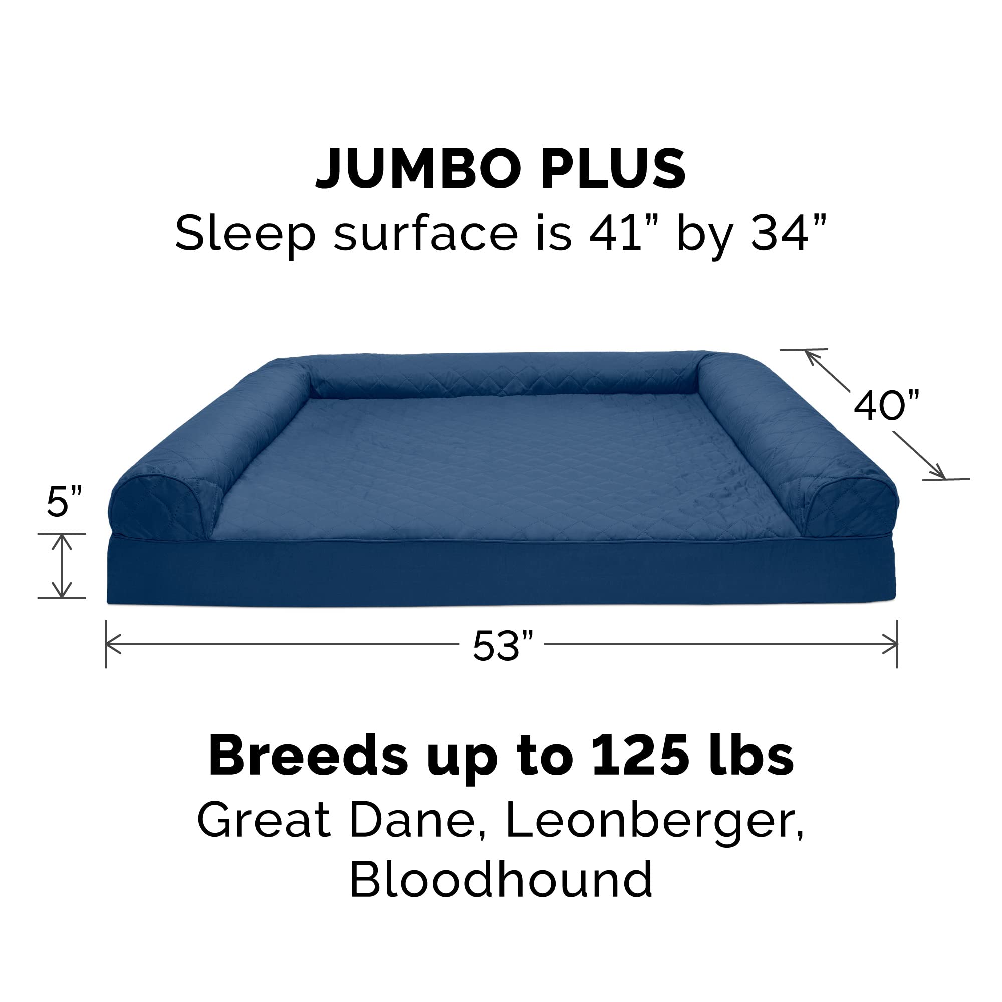 Furhaven Orthopedic Dog Bed For Large Dogs W/ Removable Bolsters & Washable Cover, For Dogs Up To 125 Lbs - Quilted Sofa - Navy