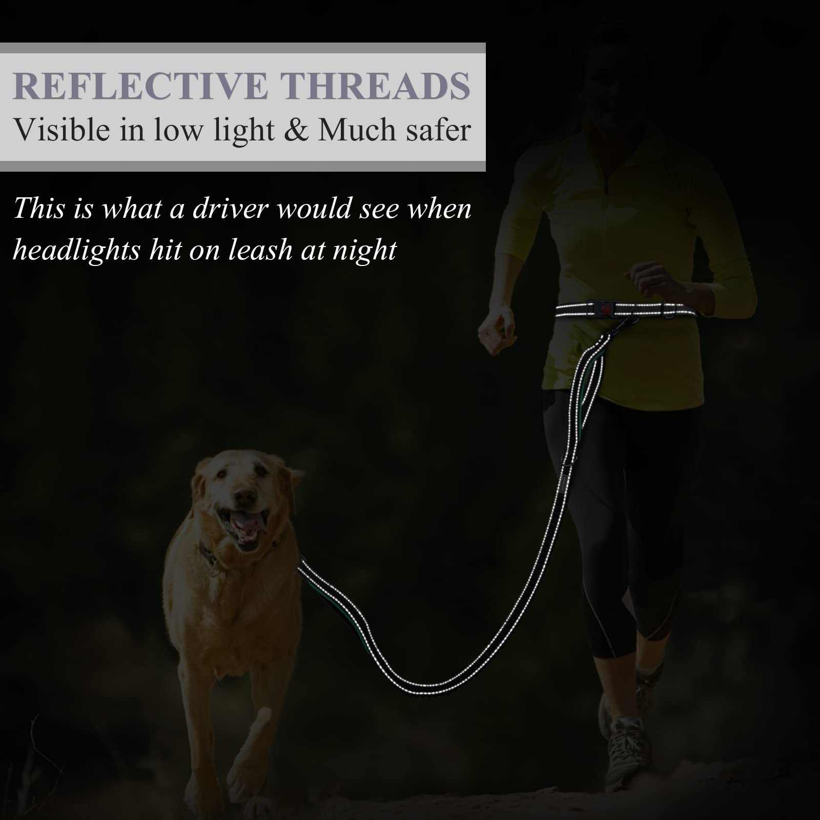 Vivaglory Hands Free Dog Leash With Shock-Absorbing Bungee For Medium & Large Dogs, Reflective Adjustable Waist Leash With Dual Padded Handle For Walking, Jogging, Running, Hiking, Grey-Turquoise