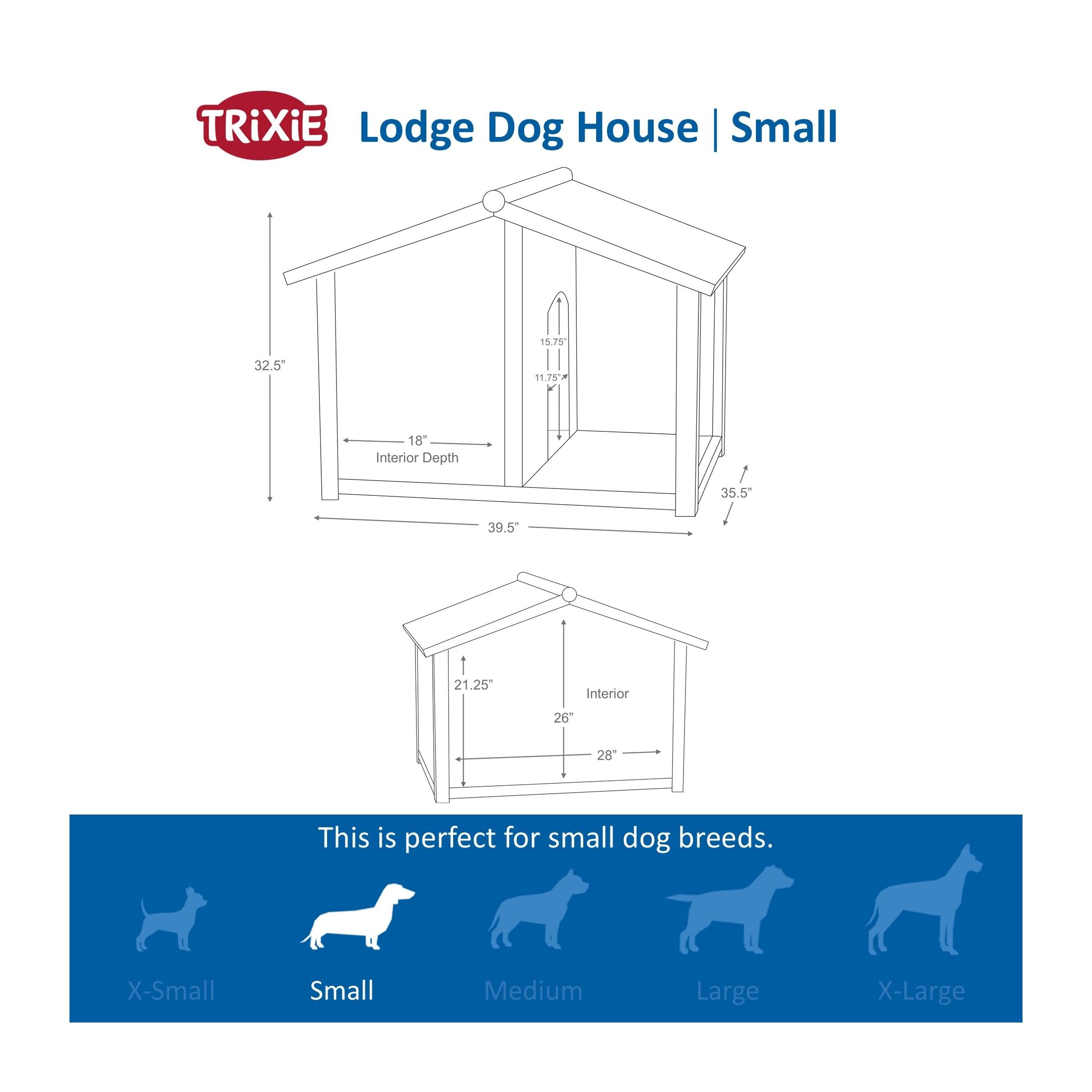 Trixie Natura Lodge Dog House – Small Outdoor Dog House With Hinged Roof & Weatherproof Sealer, Wooden Dog House With Adjustable Legs For Small Dogs – 35.5 X 39.5 X 32.5 In