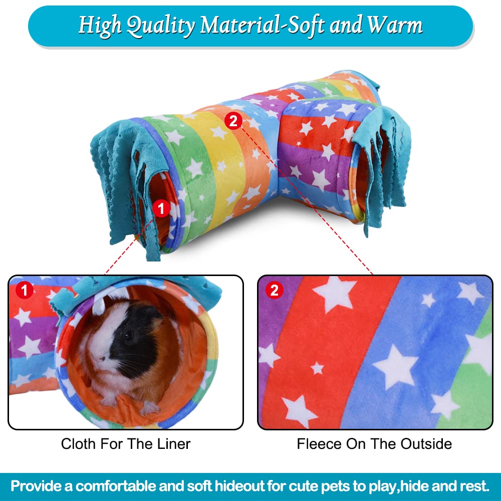 Guinea Pig Tunnel-Homeya Guinea Pig Hideout,Collapsible 3 Way Hamster Play Tubes With Fleece Forest Curtain,Small Animal Pet Toys And Cage Accessories For Rabbit Bunny Ferret Rat Hedgehog-L