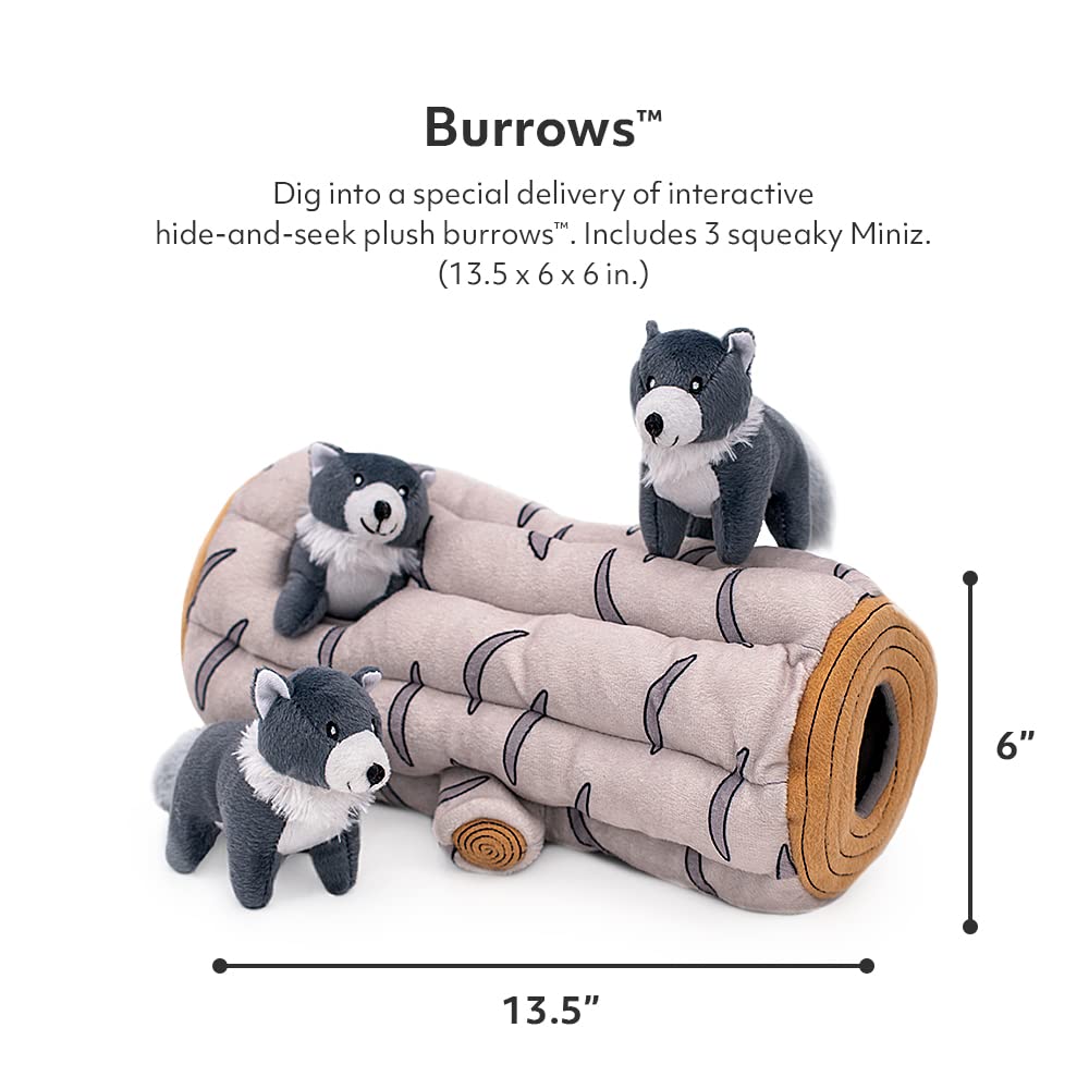 Zippypaws Burrow, Woodland Friends Arctic Wolf Log - Interactive Dog Toys For Boredom - Hide And Seek Dog Toys, Colorful Squeaky Dog Toys For Small & Medium Dogs, Plush Dog Puzzles