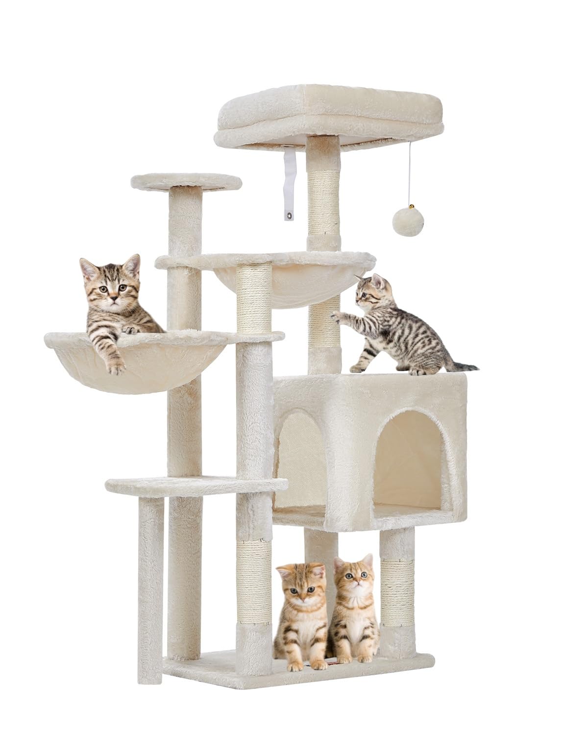 Taoqimiao Cat Tree, 39.4-Inch Cat Tower For Indoor Cats,Suitable For Kittens,Plush Cat Condo With 5 Scratching Posts, Plush Perc