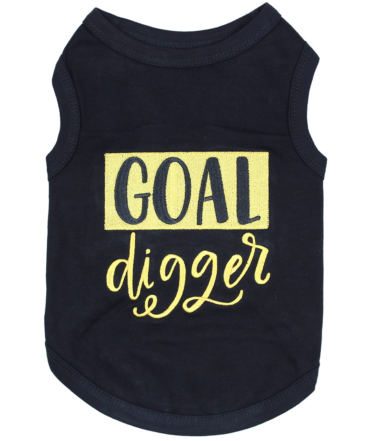 Parisian Pet Unisex Dog Tshirt - Embroidered “ Goal Digger “ Dog Shirt - Breathable And Lightweight Dog Clothes - Sleeveless Black Dog Tee Shirts - Machine Washable Dog Shirts For Medium Dogs - M
