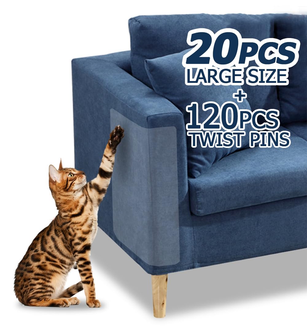 FTSTC 20 PCS Furniture Protectors from Cats, 17x13 Clear Self-Adhesive Anti Cat Scratch Deterrent, Couch Protector for Cats, Cat