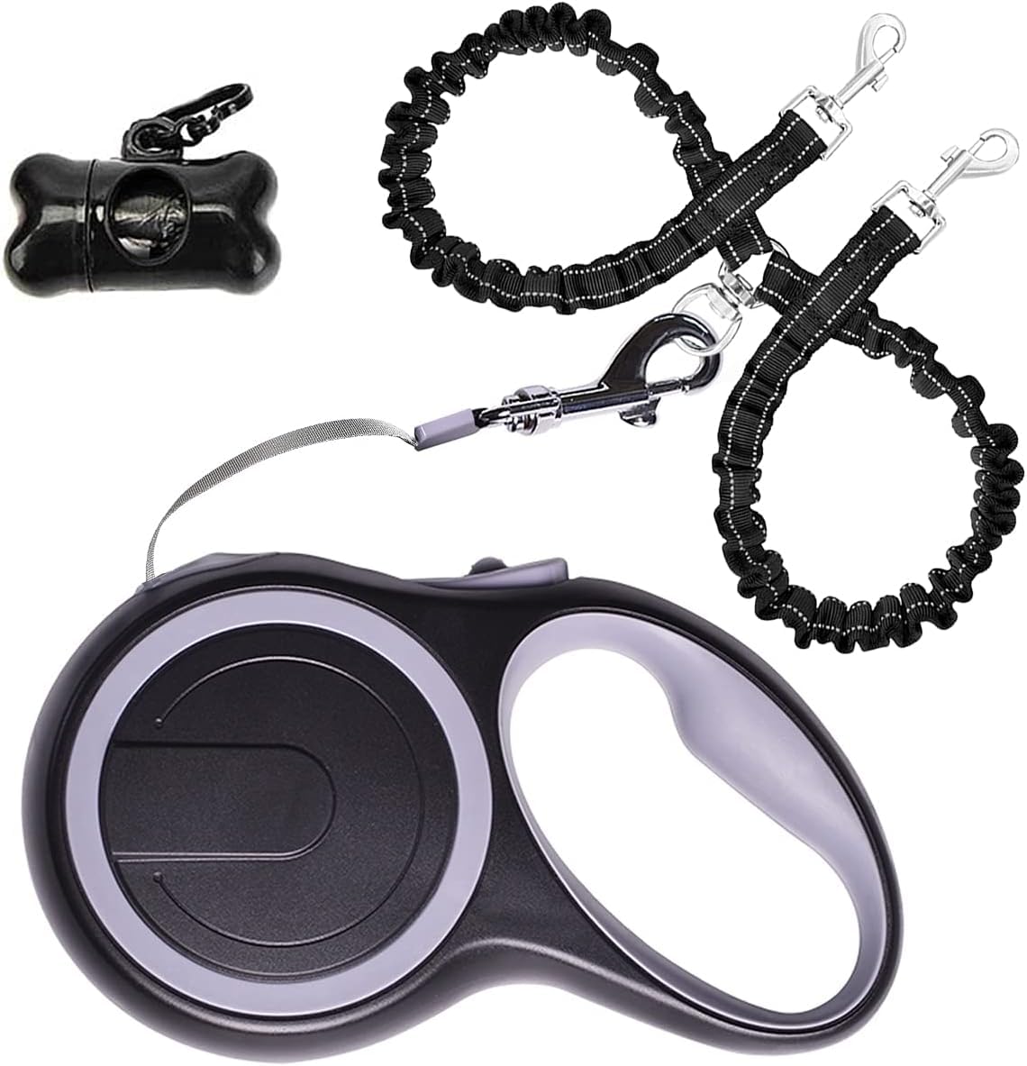 Haivebo Dual Retractable Dog Leash For 2 Dogs (Grey) - 16Ft Heavy Duty Leash With One Button Lock & 360 Tangle-Free Design, For 