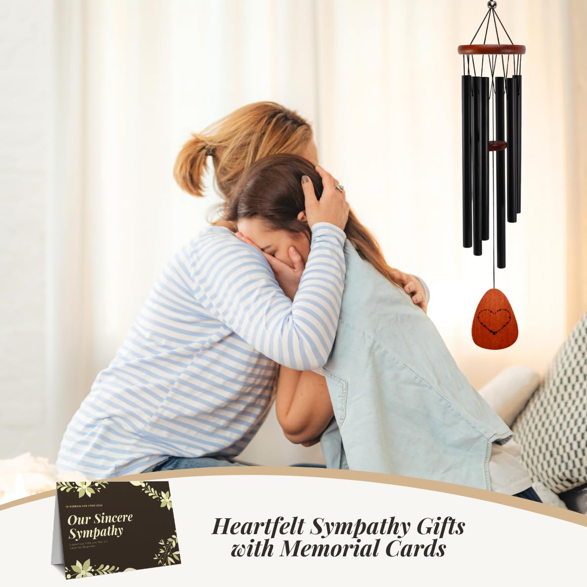 Tierecare Pet Memorial Wind Chimes For Loss Of Dog & Cat Passed Away Remembrance Gift With Sympathy Card For Grieving Pet Owners